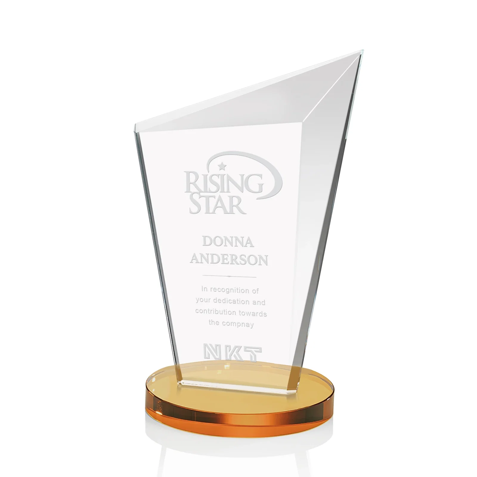 Custom Starfire Crystal Peak Award with Upward-Angled Top Bevel, awards for team milestone celebrations