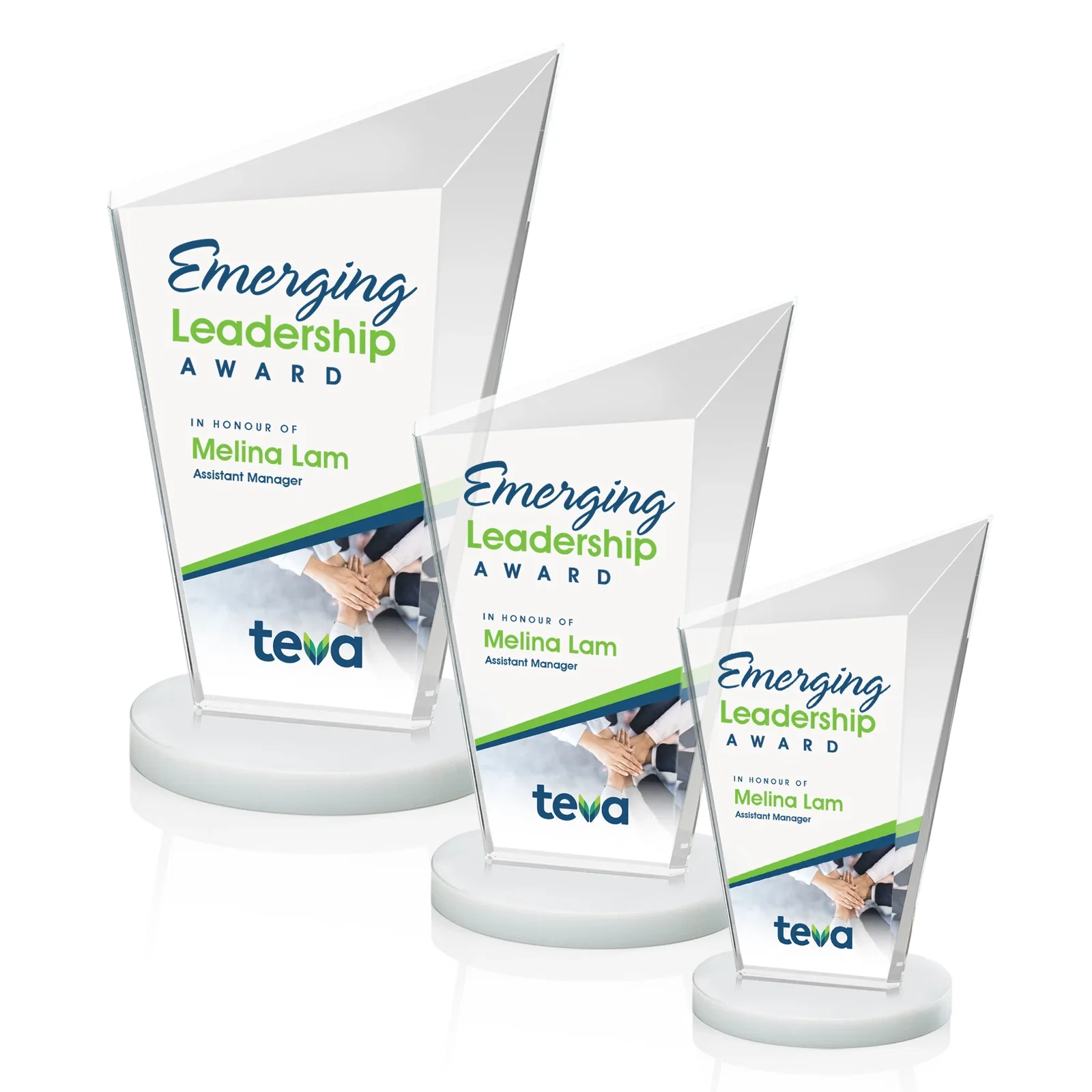 Customized Starfire Crystal Peak Award with Upward-Angled Top Bevel, awards for employee recognition