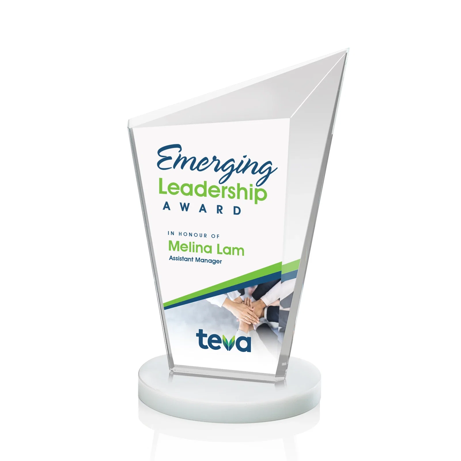 Customized Starfire Crystal Peak Award with Upward-Angled Top Bevel, awards for corporate award ceremonies