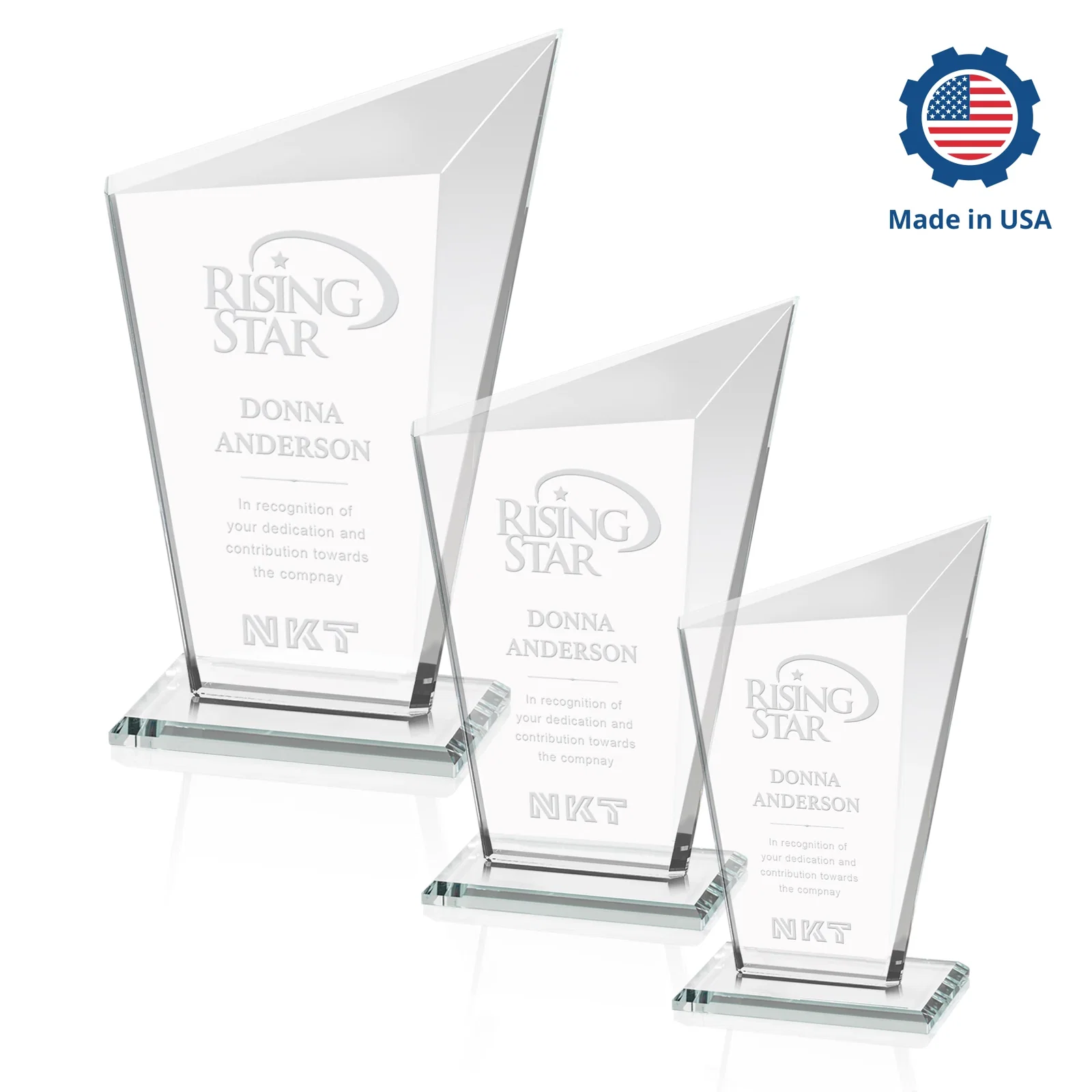 Customized Starfire Crystal Peak Award with Upward-Angled Top Bevel, awards for retirement presentations