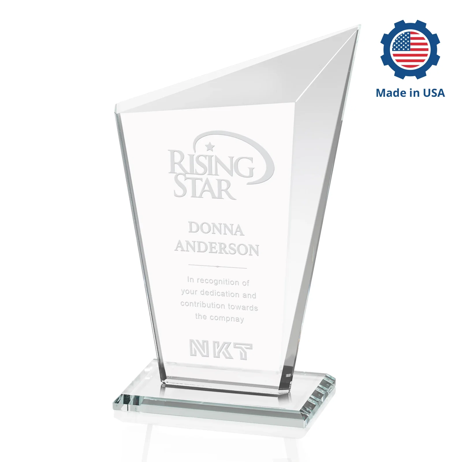 Customized Starfire Crystal Peak Award with Upward-Angled Top Bevel, awards for graduation ceremonies