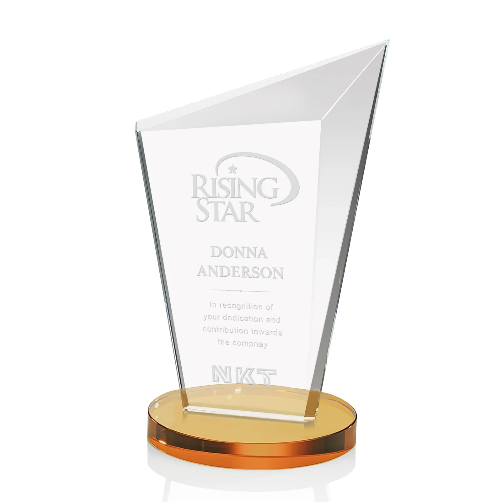 Custom Starfire Crystal Peak Award with Upward-Angled Top Bevel, awards for donor appreciation