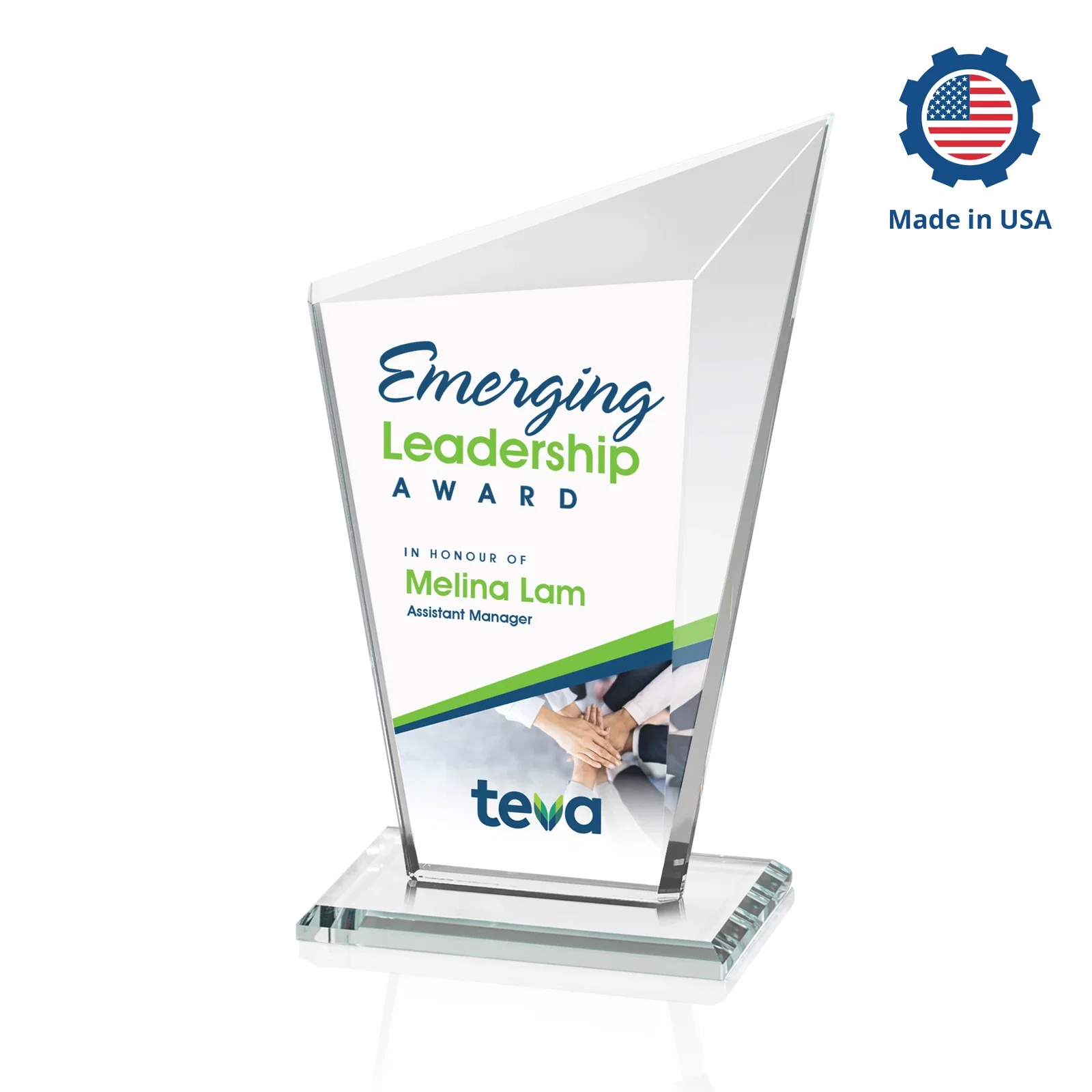 Customized Starfire Crystal Peak Award with Upward-Angled Top Bevel, awards for volunteer appreciation