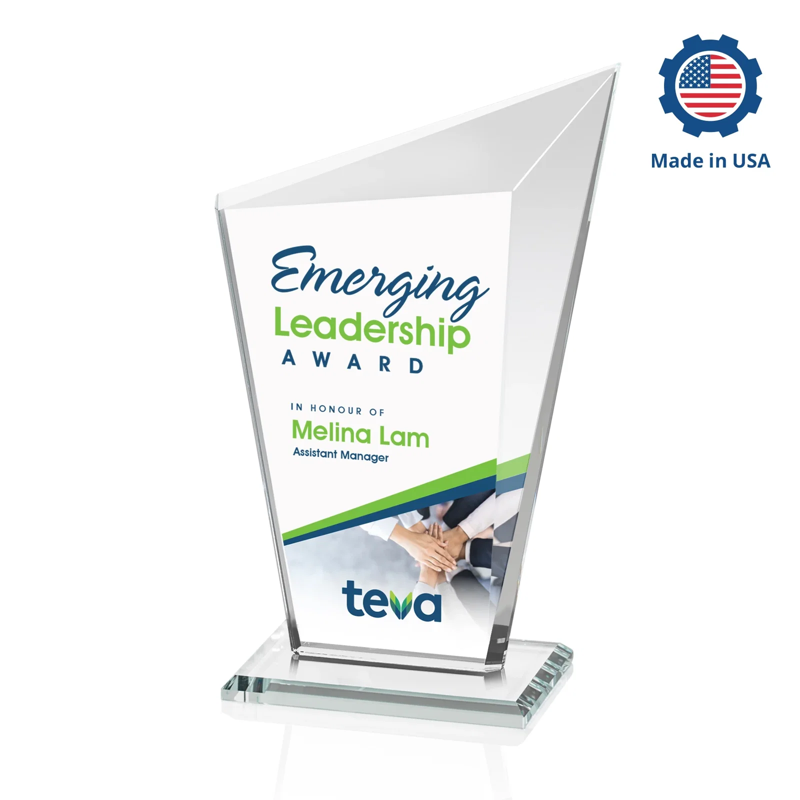 Customized Starfire Crystal Peak Award with Upward-Angled Top Bevel, awards for dealer and partner awards