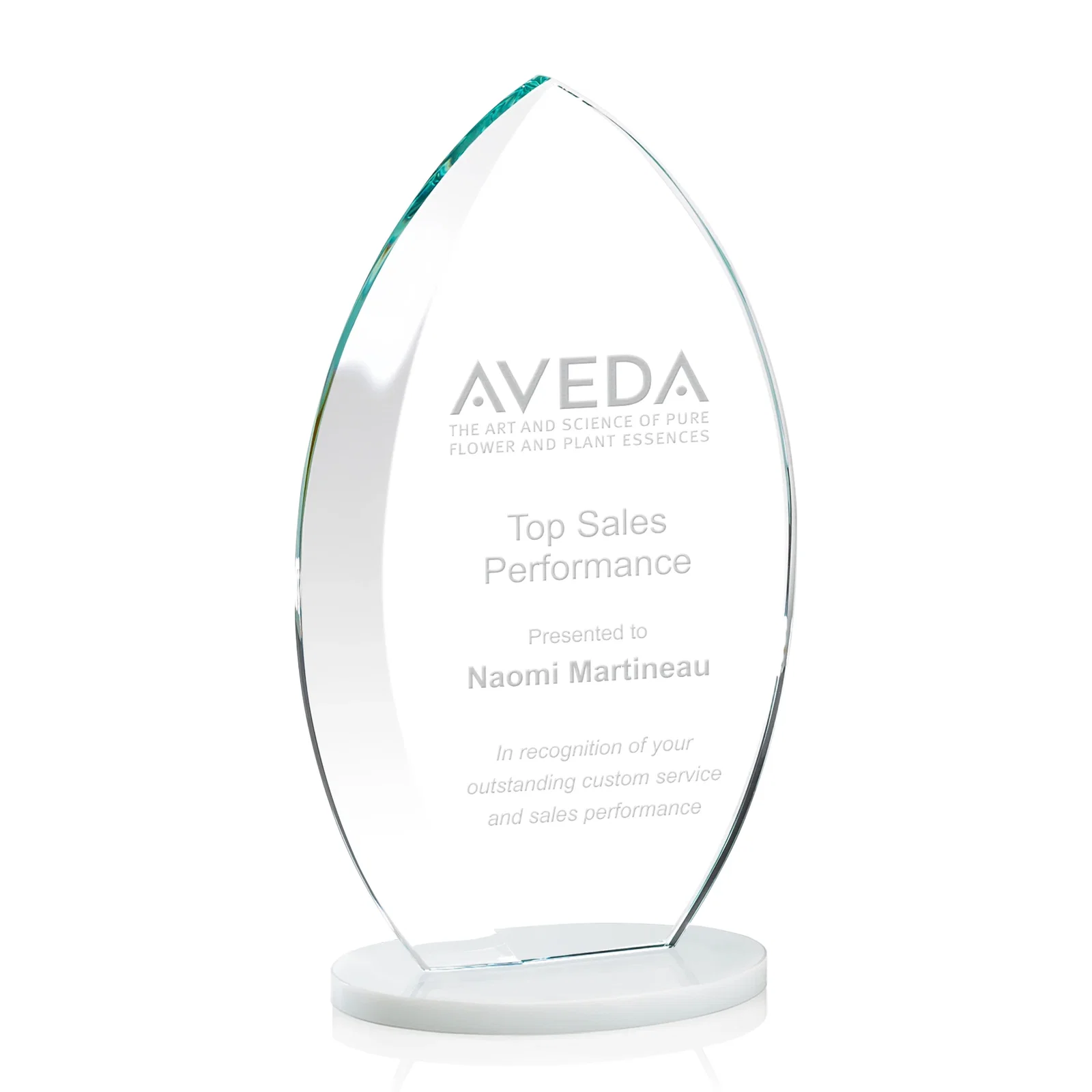 Custom Starfire Crystal Award with Arced Sides on a Clear Round Base for volunteer appreciation
