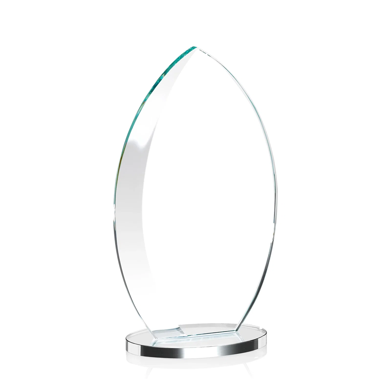 Personalized Starfire Crystal Award with Arced Sides on a Clear Round Base, with your logo for retirement presentations