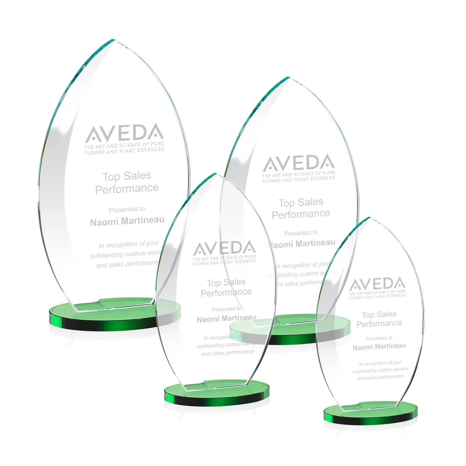 Custom Starfire Crystal Award with Arced Sides on a Clear Round Base for dealer and partner awards