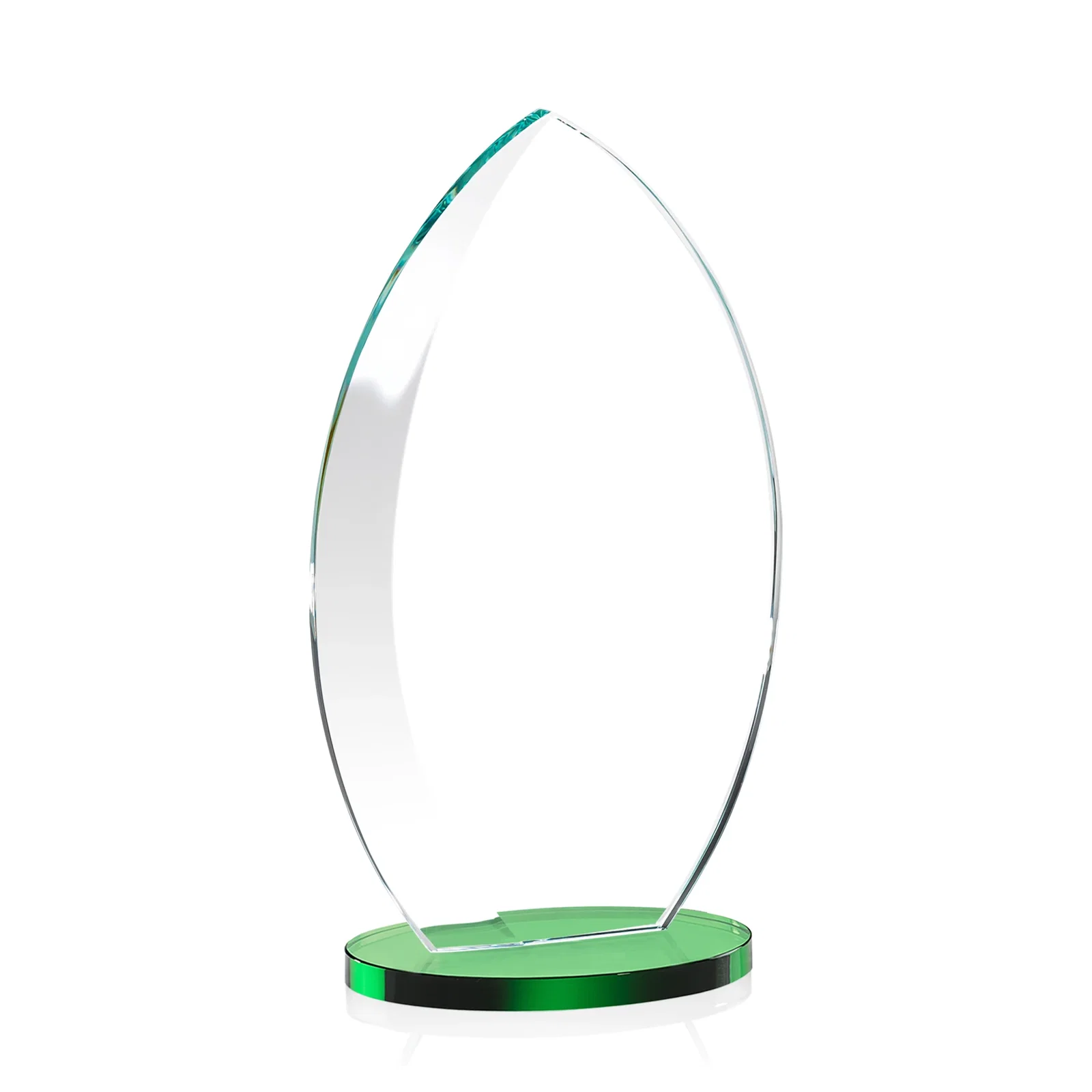 Promotional Starfire Crystal Award with Arced Sides on a Clear Round Base, with your logo for corporate award ceremonies