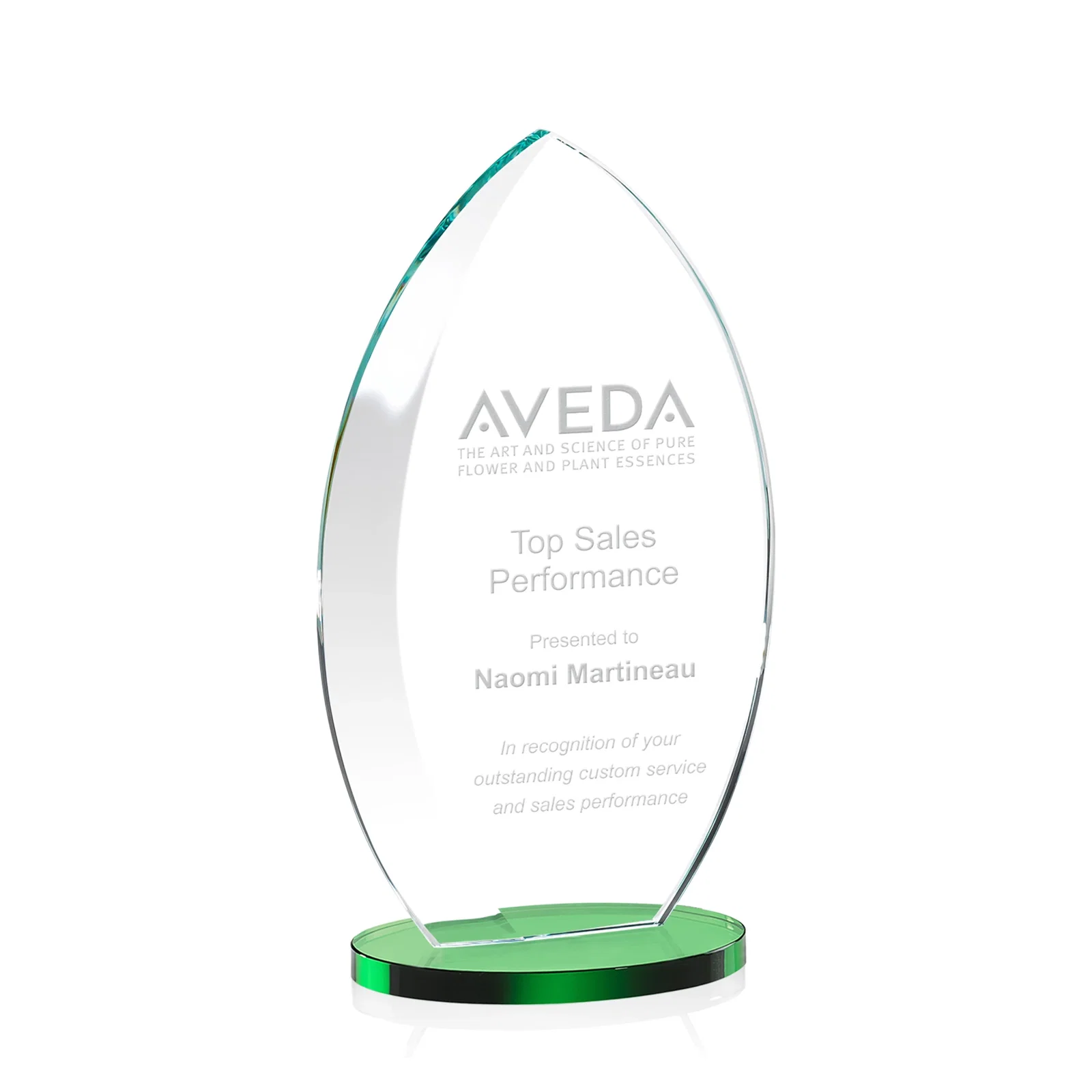 Custom Starfire Crystal Award with Arced Sides on a Clear Round Base for company anniversary events