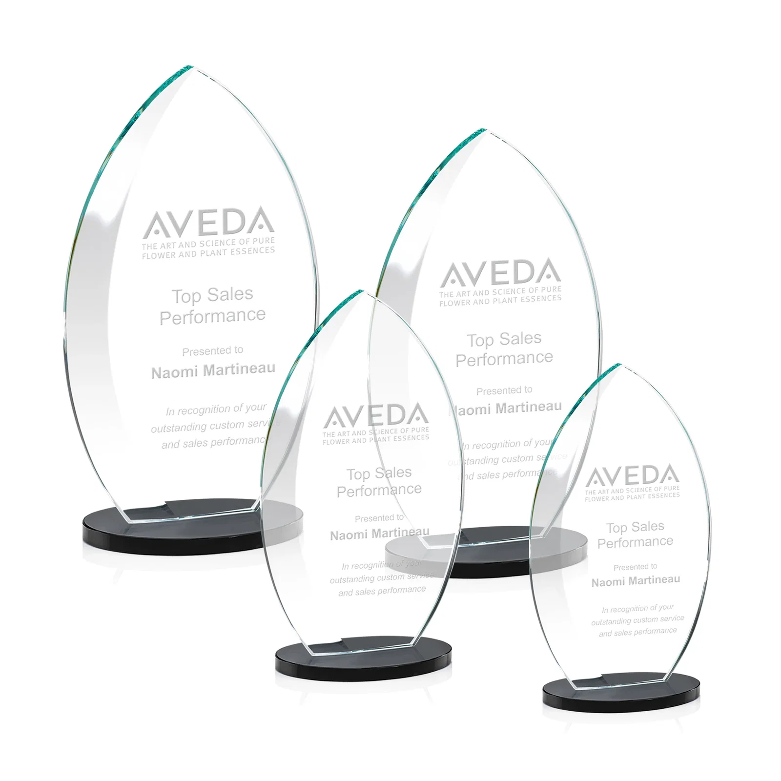Personalized Starfire Crystal Award with Arced Sides on a Clear Round Base for sales achievement awards