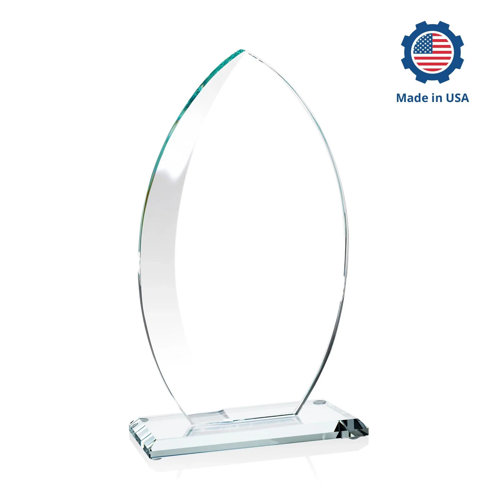 Custom printed Starfire Crystal Award with Arced Sides on a Clear Round Base, with your logo for corporate award ceremonies