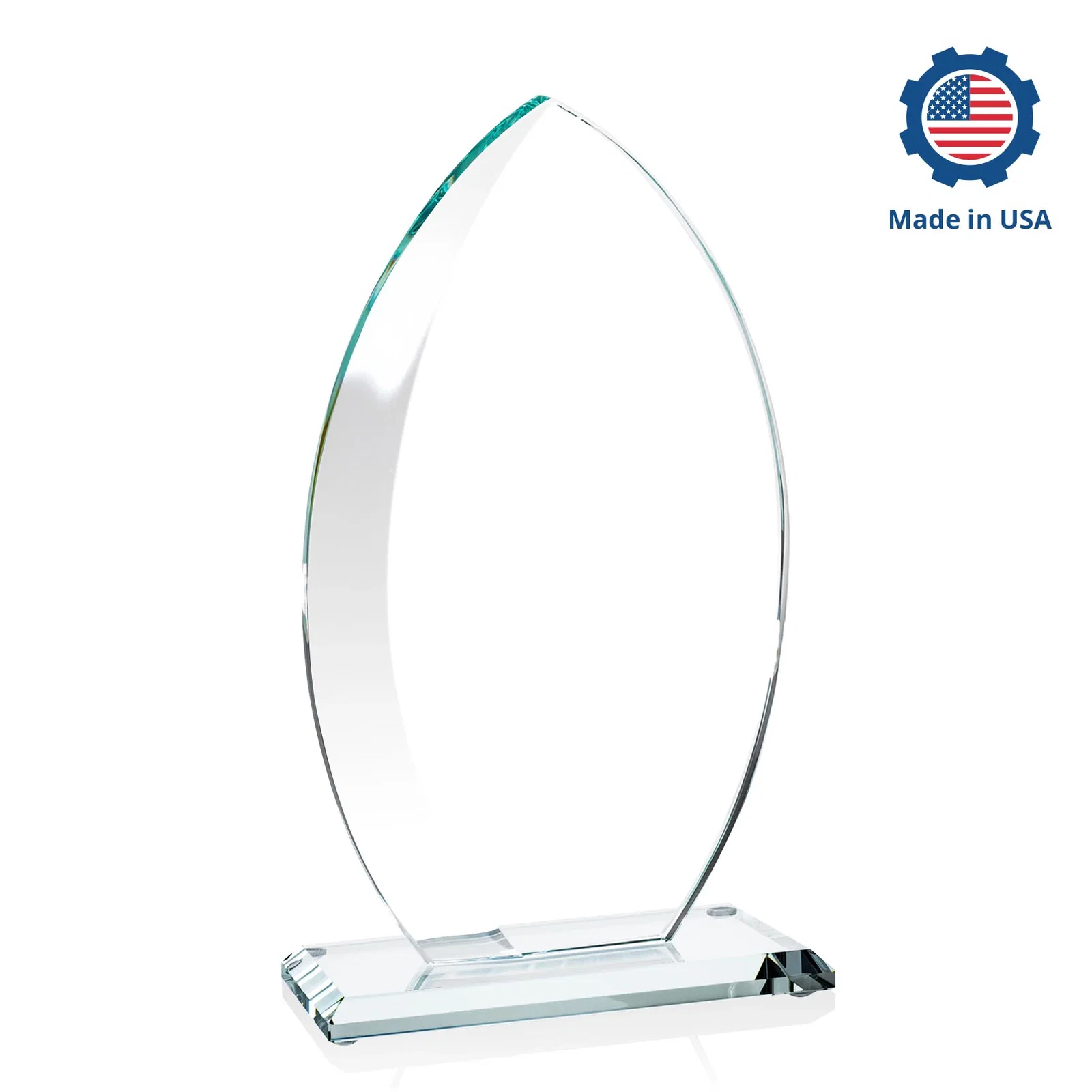 Custom printed Starfire Crystal Award with Arced Sides on a Clear Round Base, with your logo for service anniversary gifts