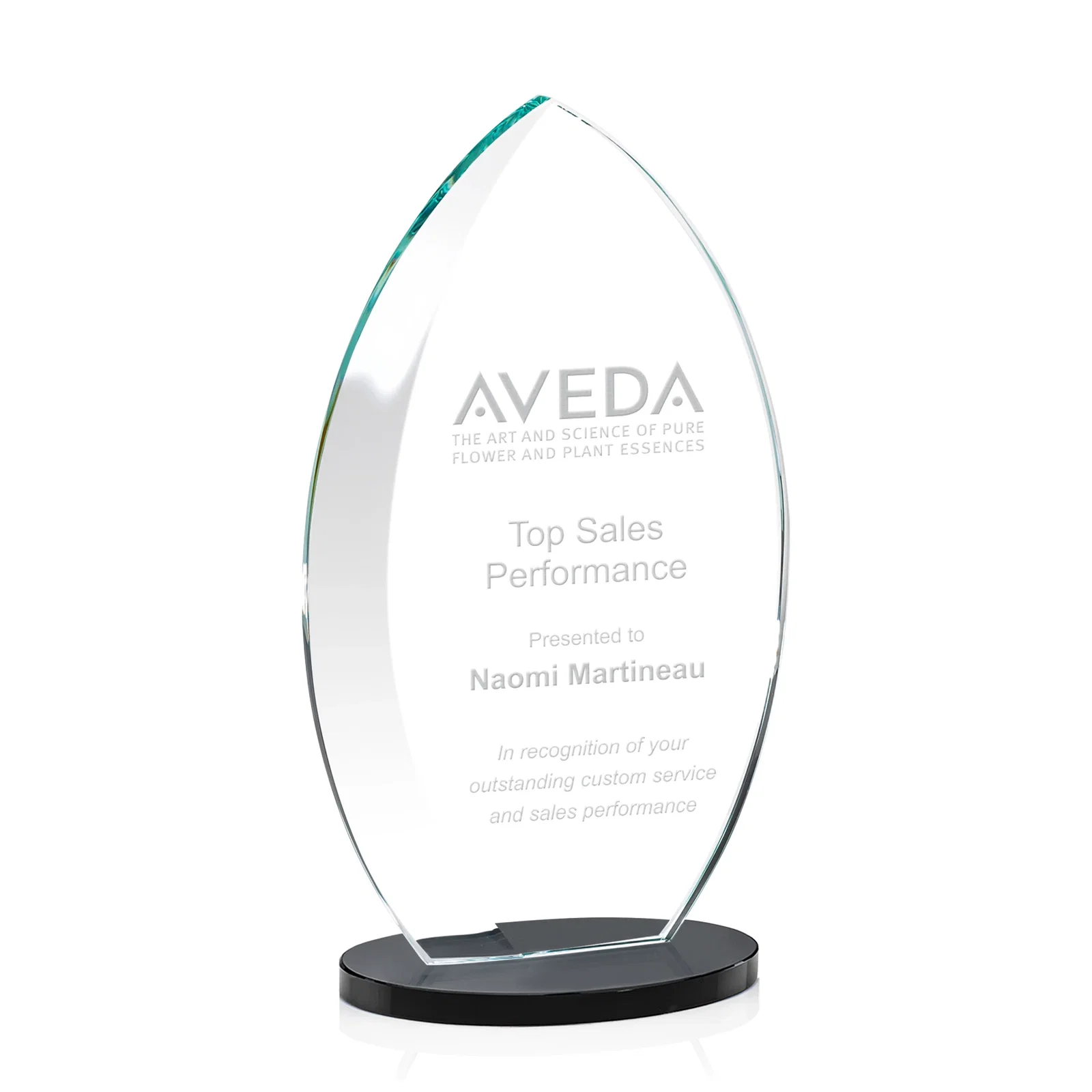Personalized Starfire Crystal Award with Arced Sides on a Clear Round Base for donor appreciation