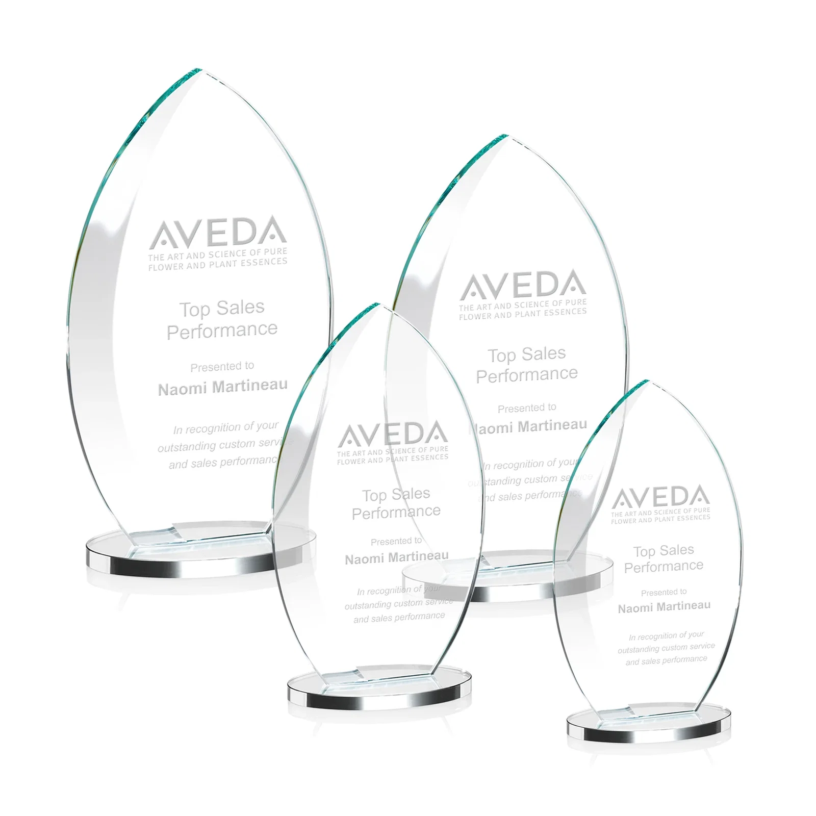 Personalized Starfire Crystal Award with Arced Sides on a Clear Round Base for safety achievement programs