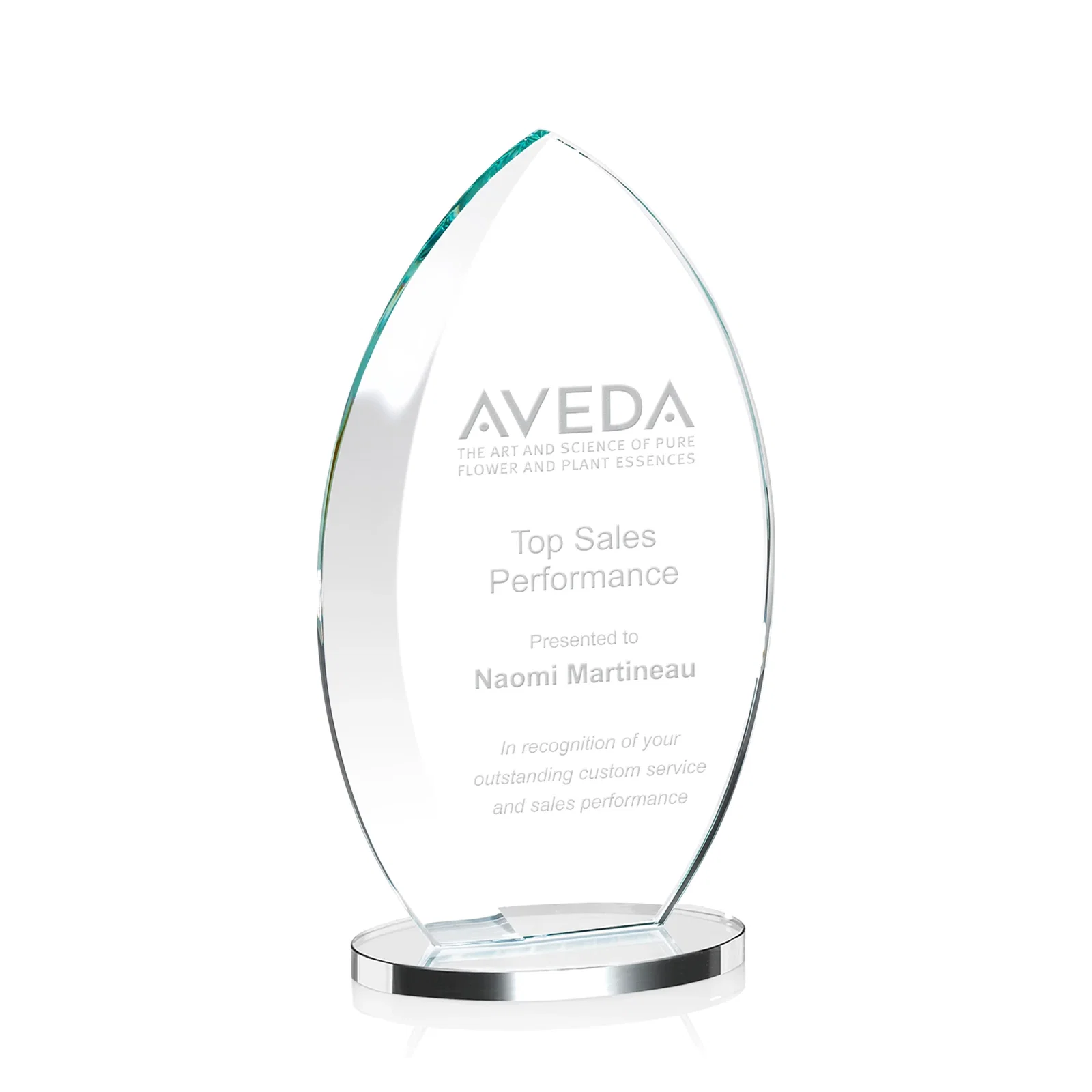 Personalized Starfire Crystal Award with Arced Sides on a Clear Round Base for volunteer appreciation