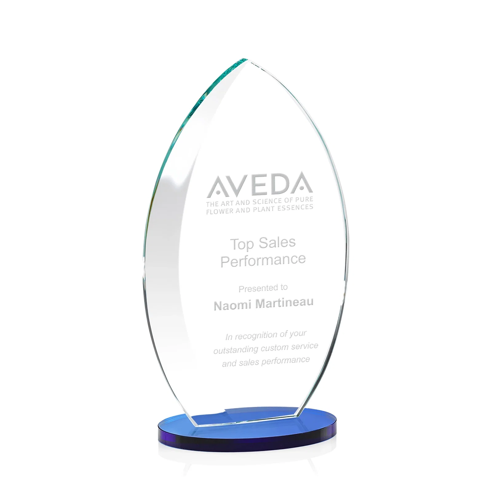 Promotional Starfire Crystal Award with Arced Sides on a Clear Round Base for service anniversary gifts