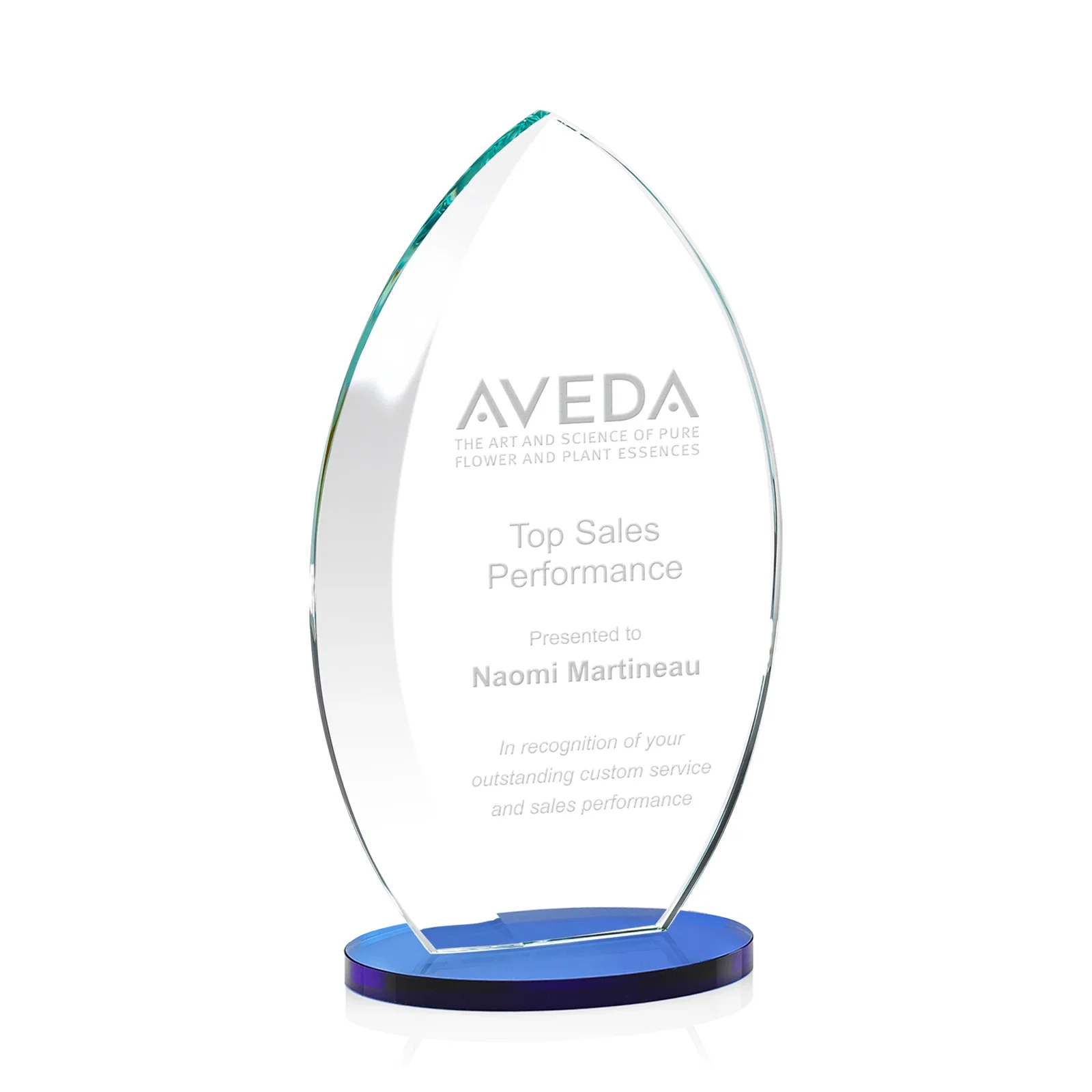 Promotional Starfire Crystal Award with Arced Sides on a Clear Round Base for sales achievement awards