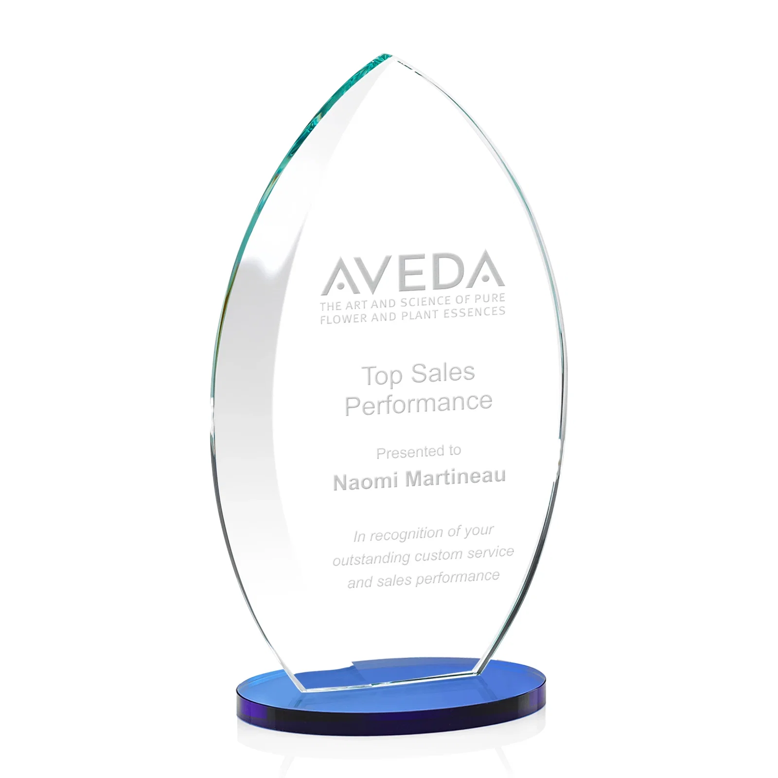 Promotional Starfire Crystal Award with Arced Sides on a Clear Round Base for team milestone celebrations