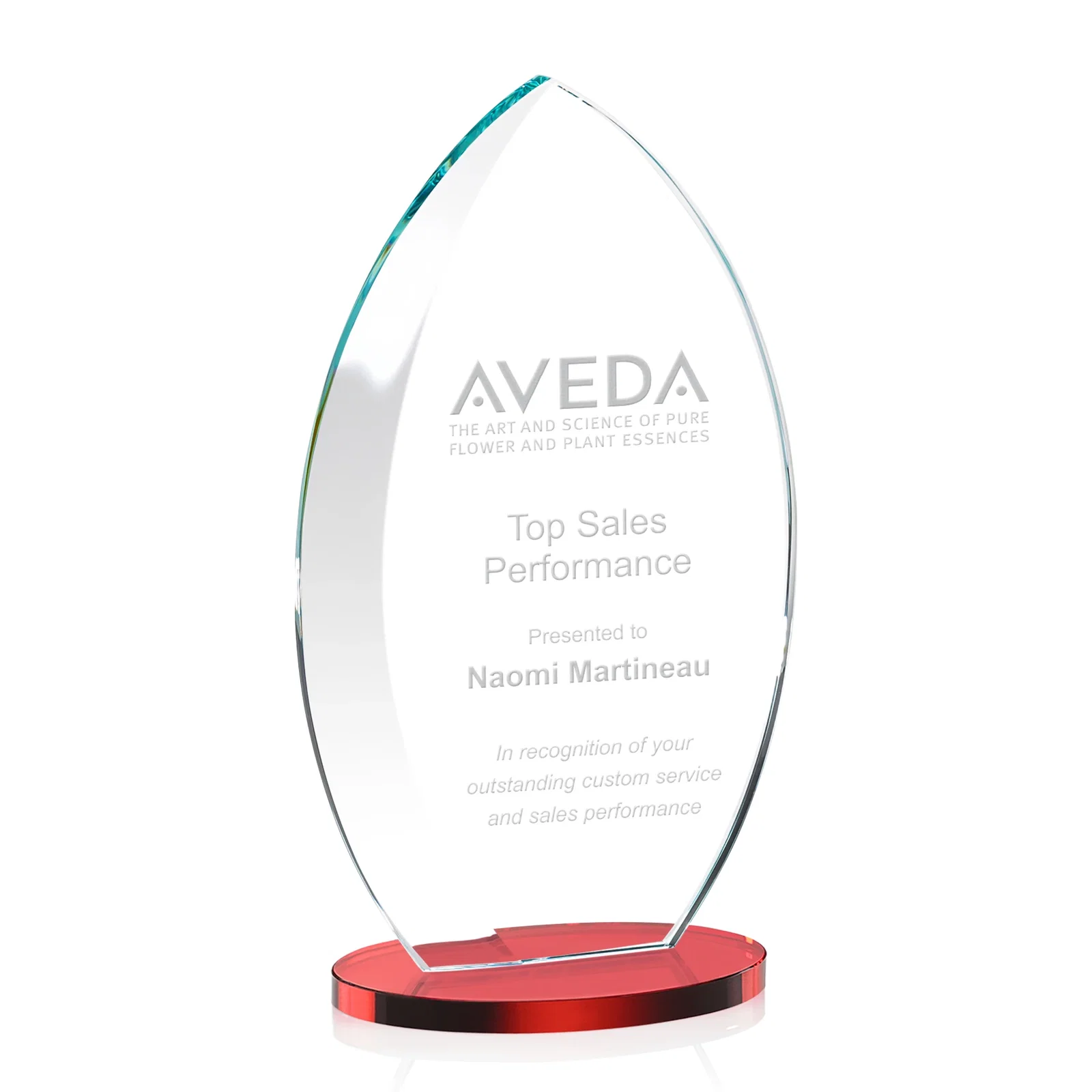 Promotional Starfire Crystal Award with Arced Sides on a Clear Round Base for dealer and partner awards