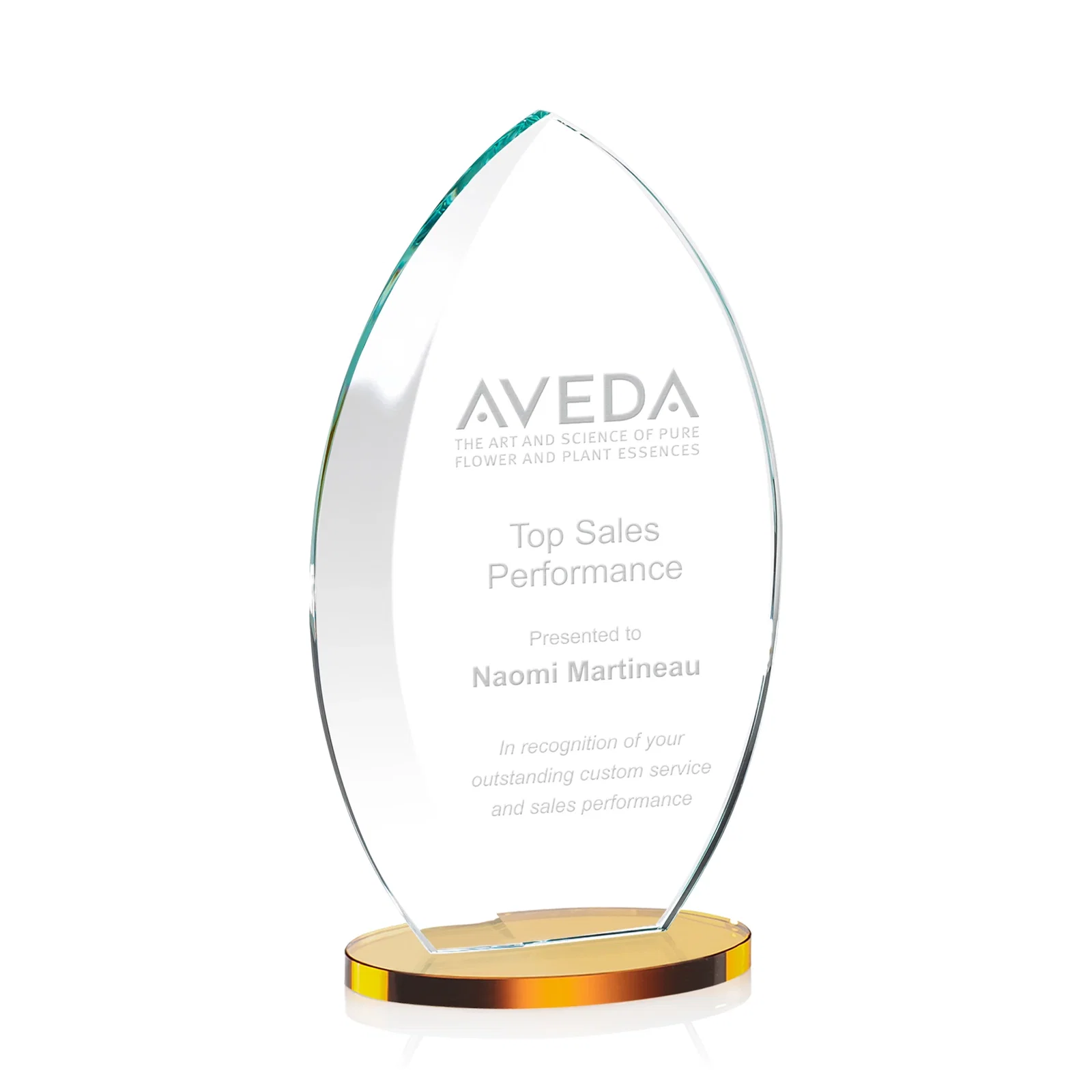 Branded Starfire Crystal Award with Arced Sides on a Clear Round Base for corporate award ceremonies