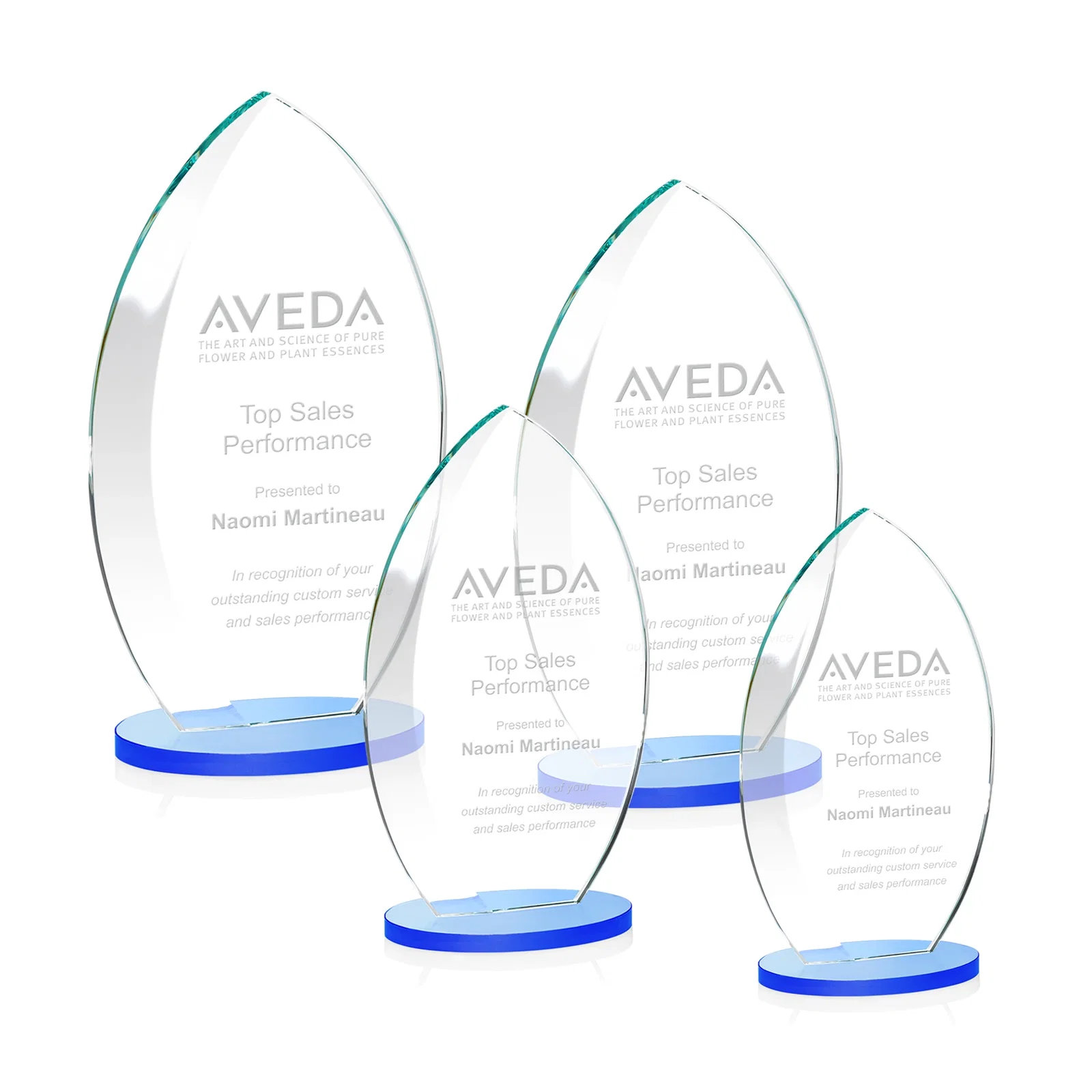 Branded Starfire Crystal Award with Arced Sides on a Clear Round Base for retirement presentations