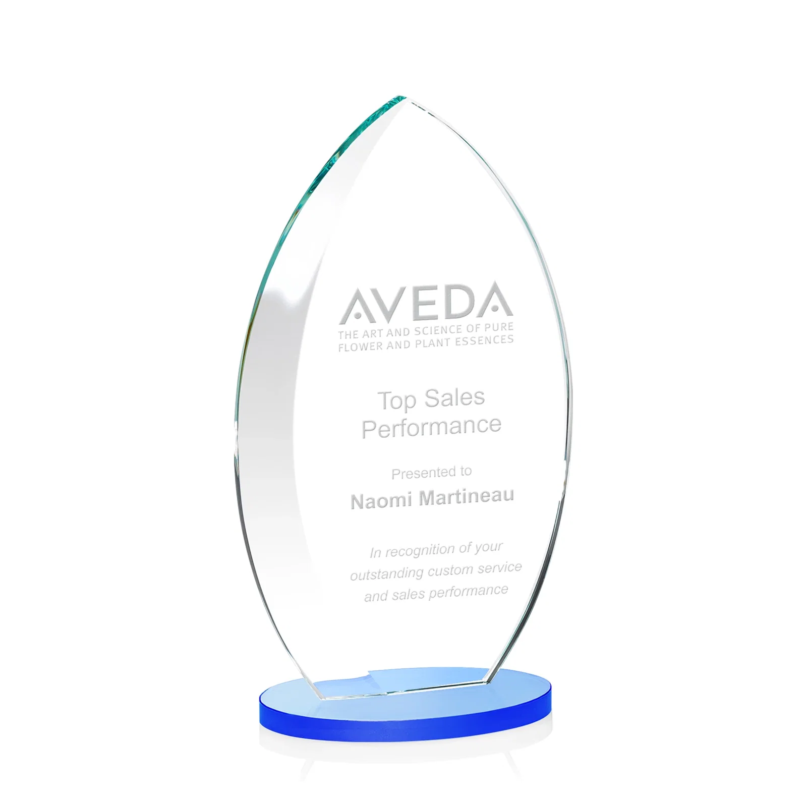 Branded Starfire Crystal Award with Arced Sides on a Clear Round Base for team milestone celebrations