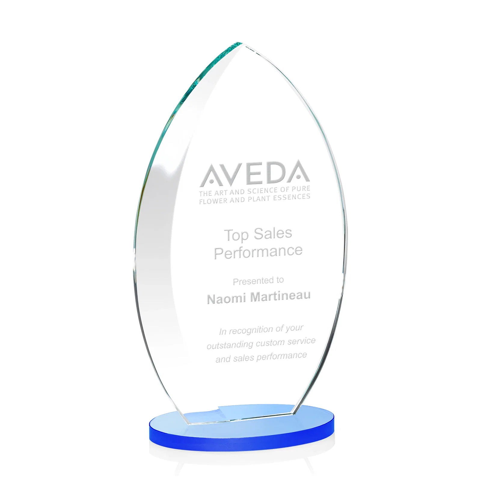 Branded Starfire Crystal Award with Arced Sides on a Clear Round Base for graduation ceremonies