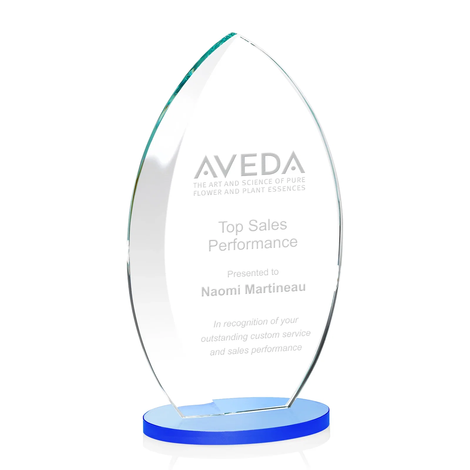Branded Starfire Crystal Award with Arced Sides on a Clear Round Base for safety achievement programs