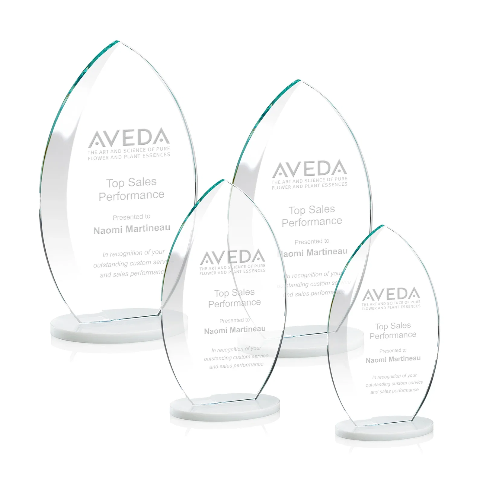 Custom Starfire Crystal Award with Arced Sides on a Clear Round Base for team milestone celebrations