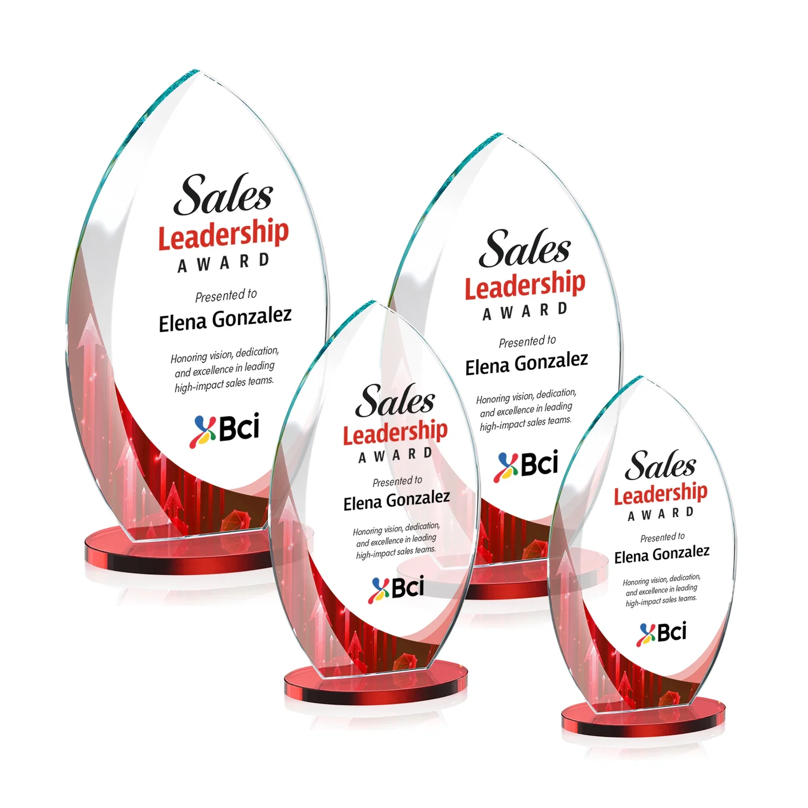 Customized Starfire Crystal Award with Arced Sides on a Clear Round Base for team milestone celebrations
