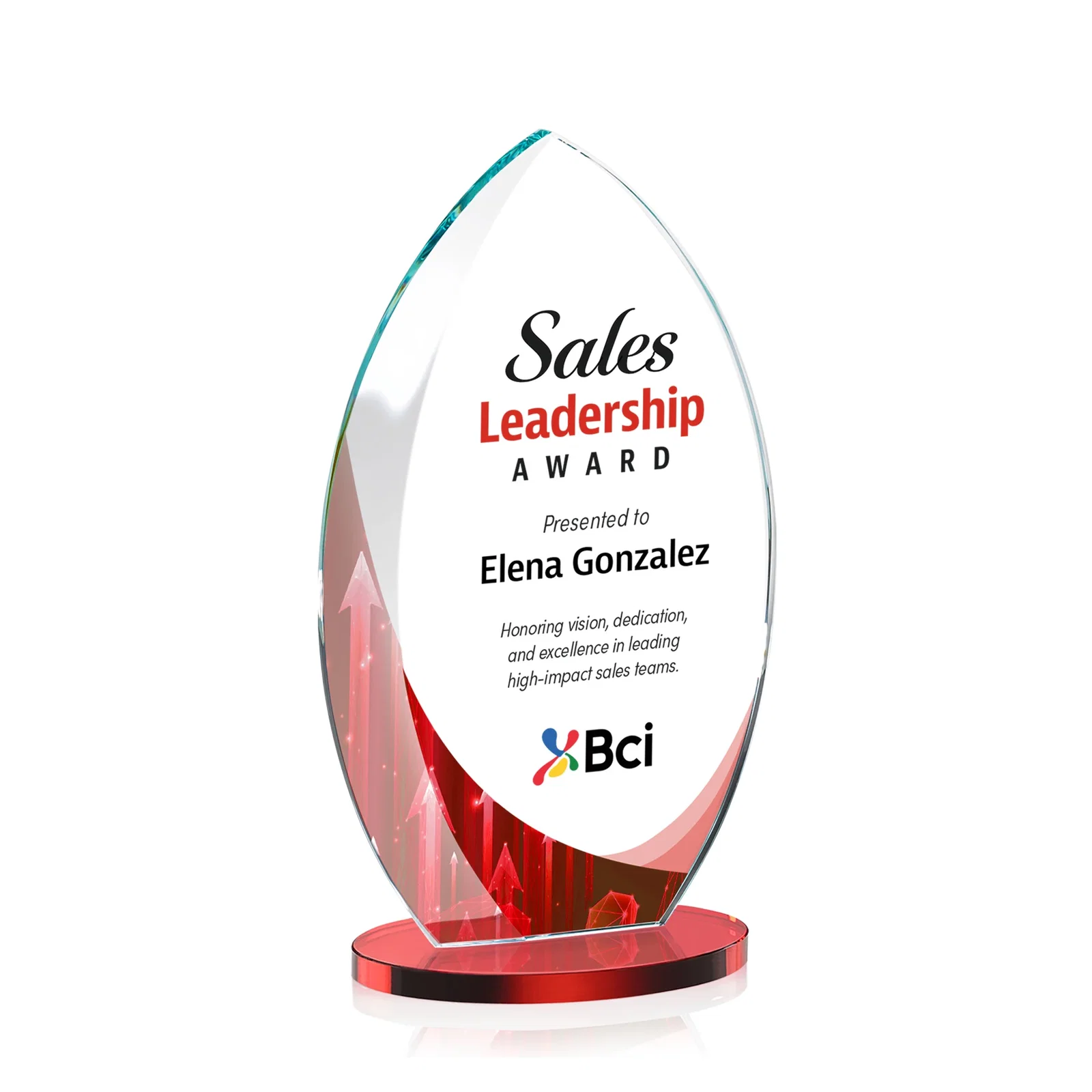 Customized Starfire Crystal Award with Arced Sides on a Clear Round Base for donor appreciation