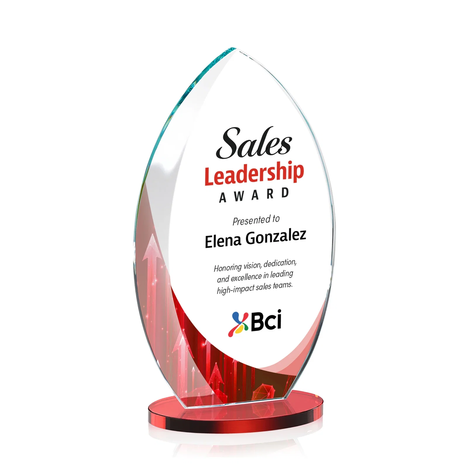Customized Starfire Crystal Award with Arced Sides on a Clear Round Base for graduation ceremonies