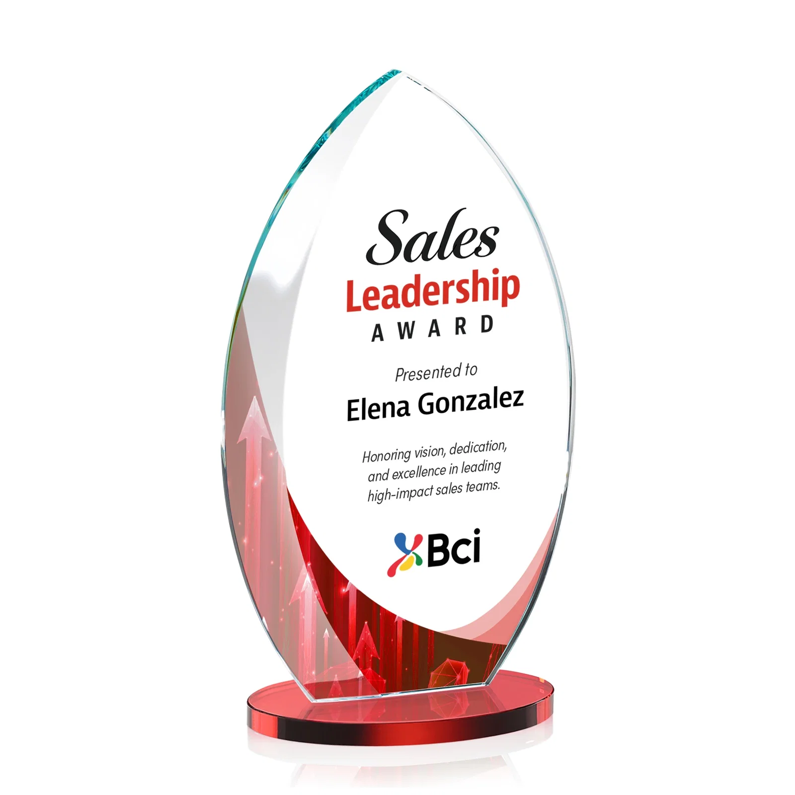 Customized Starfire Crystal Award with Arced Sides on a Clear Round Base for safety achievement programs