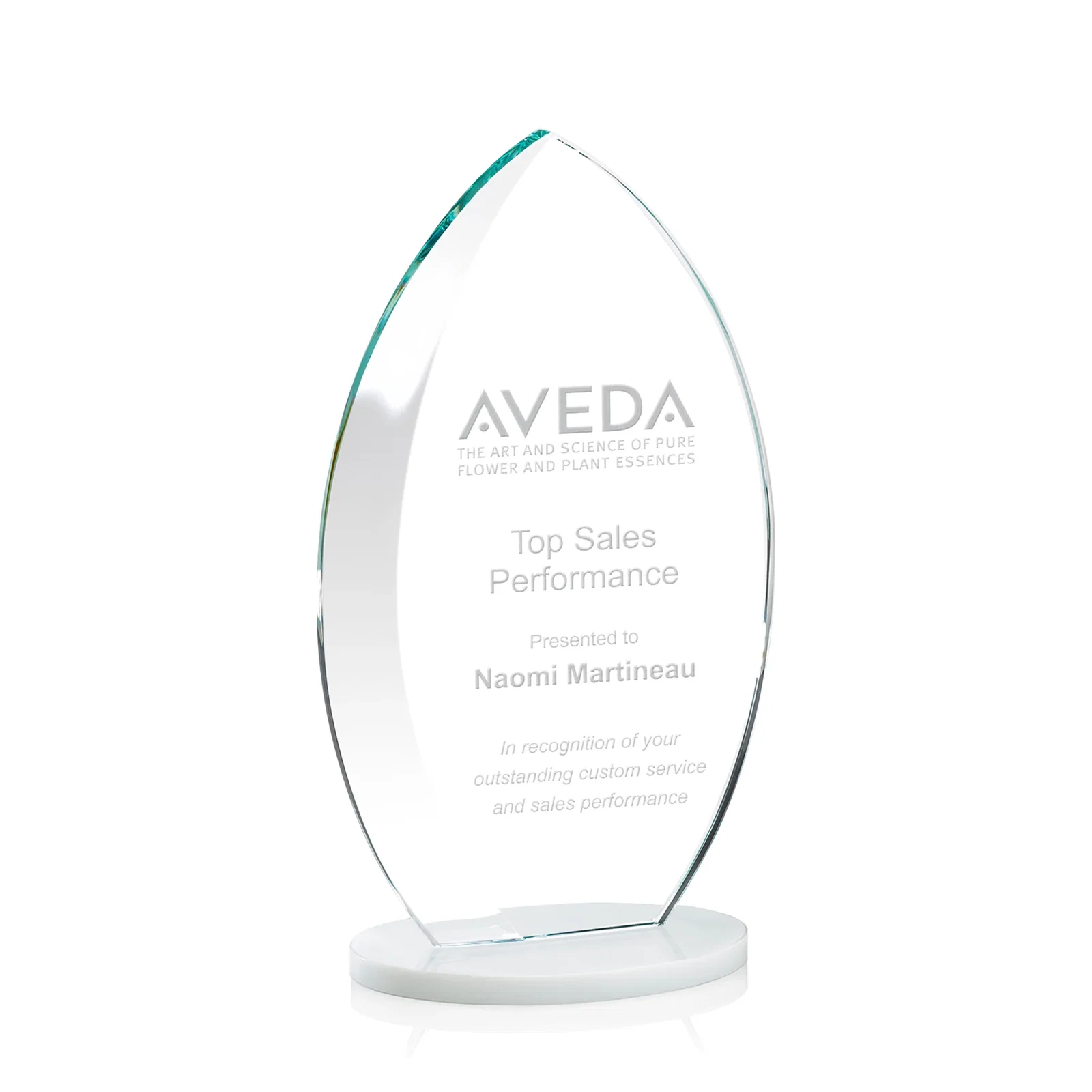 Custom Starfire Crystal Award with Arced Sides on a Clear Round Base for donor appreciation