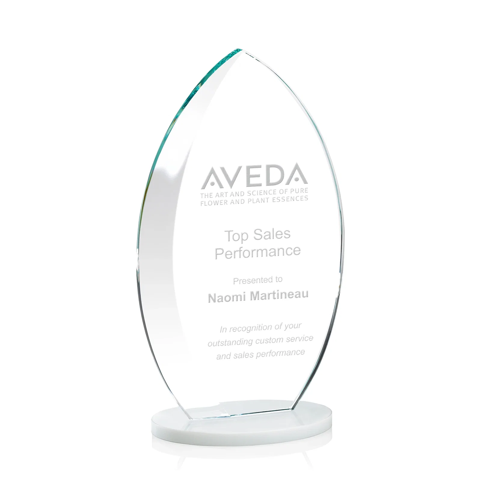 Custom Starfire Crystal Award with Arced Sides on a Clear Round Base for graduation ceremonies