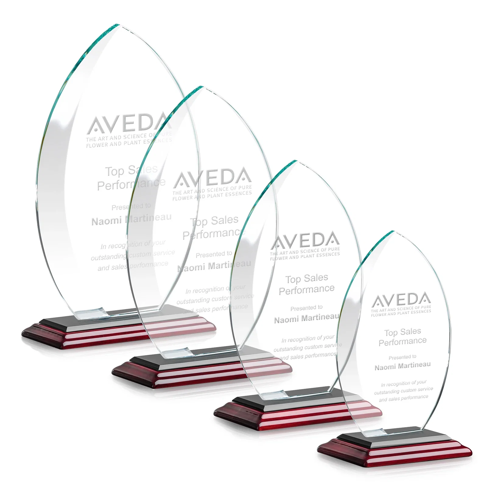 Custom engraved Starfire Crystal Award with Arced Sides on a Clear Round Base for safety achievement programs