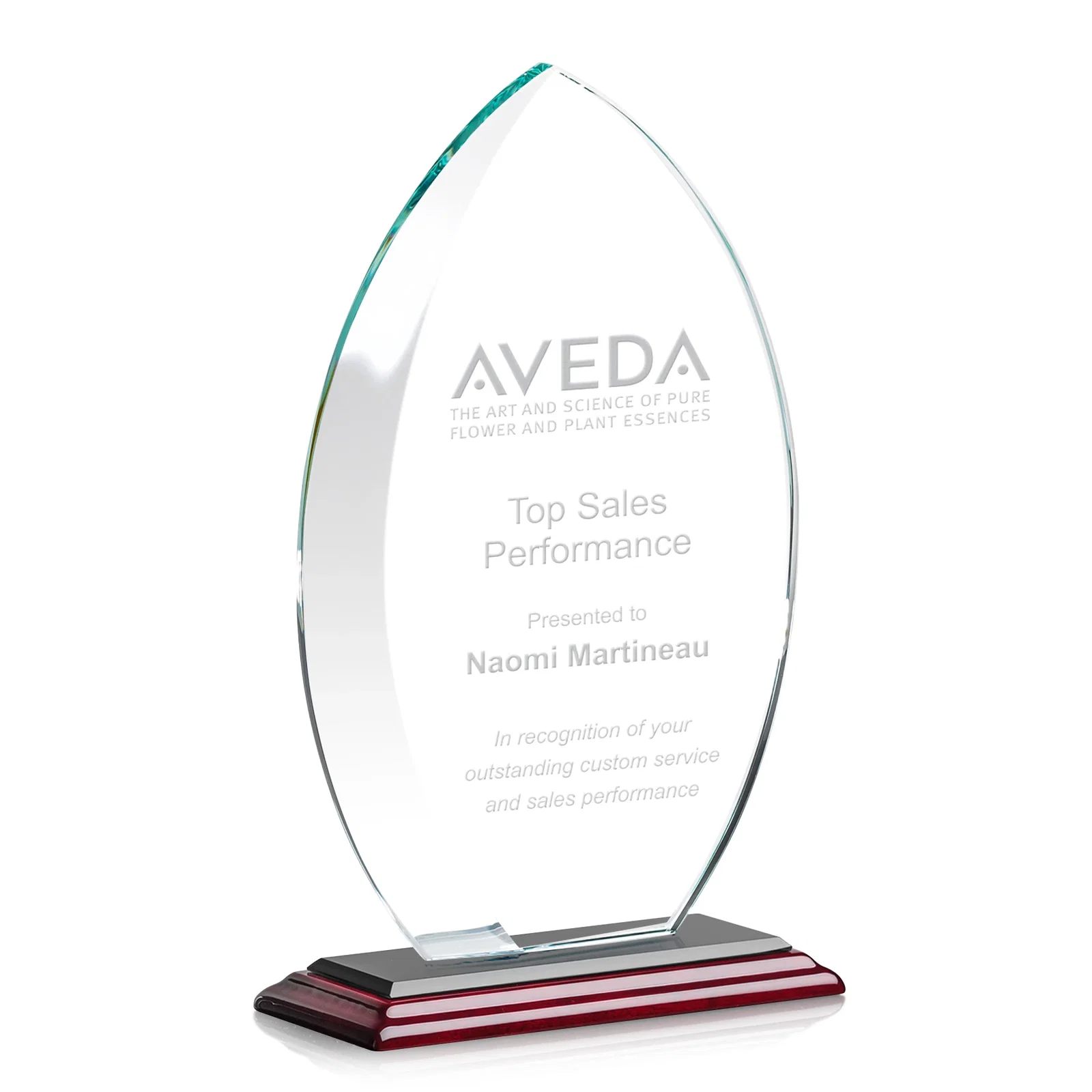 Custom Starfire Crystal Award with Arced Sides on a Clear Round Base, with your logo for employee recognition