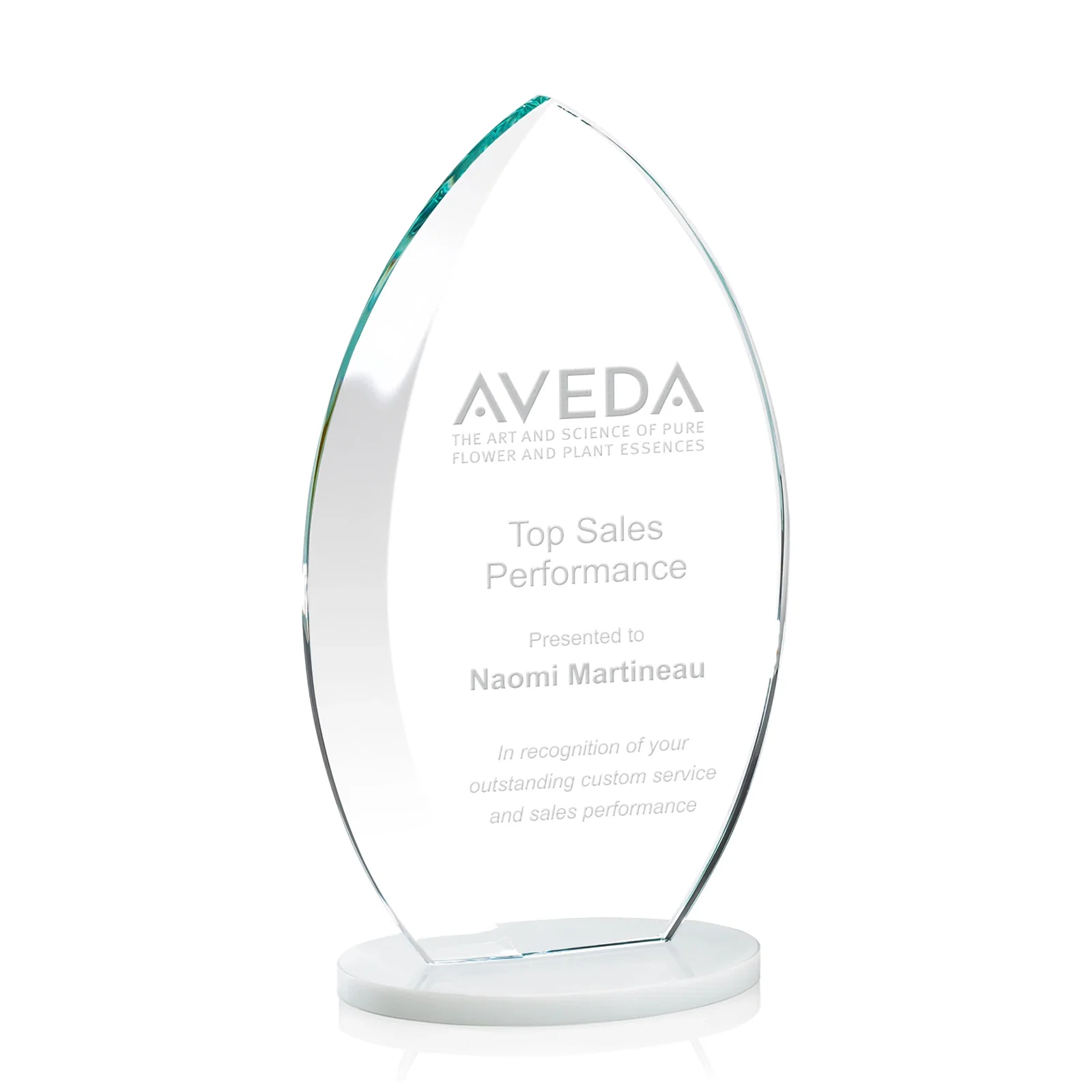 Custom Starfire Crystal Award with Arced Sides on a Clear Round Base for safety achievement programs