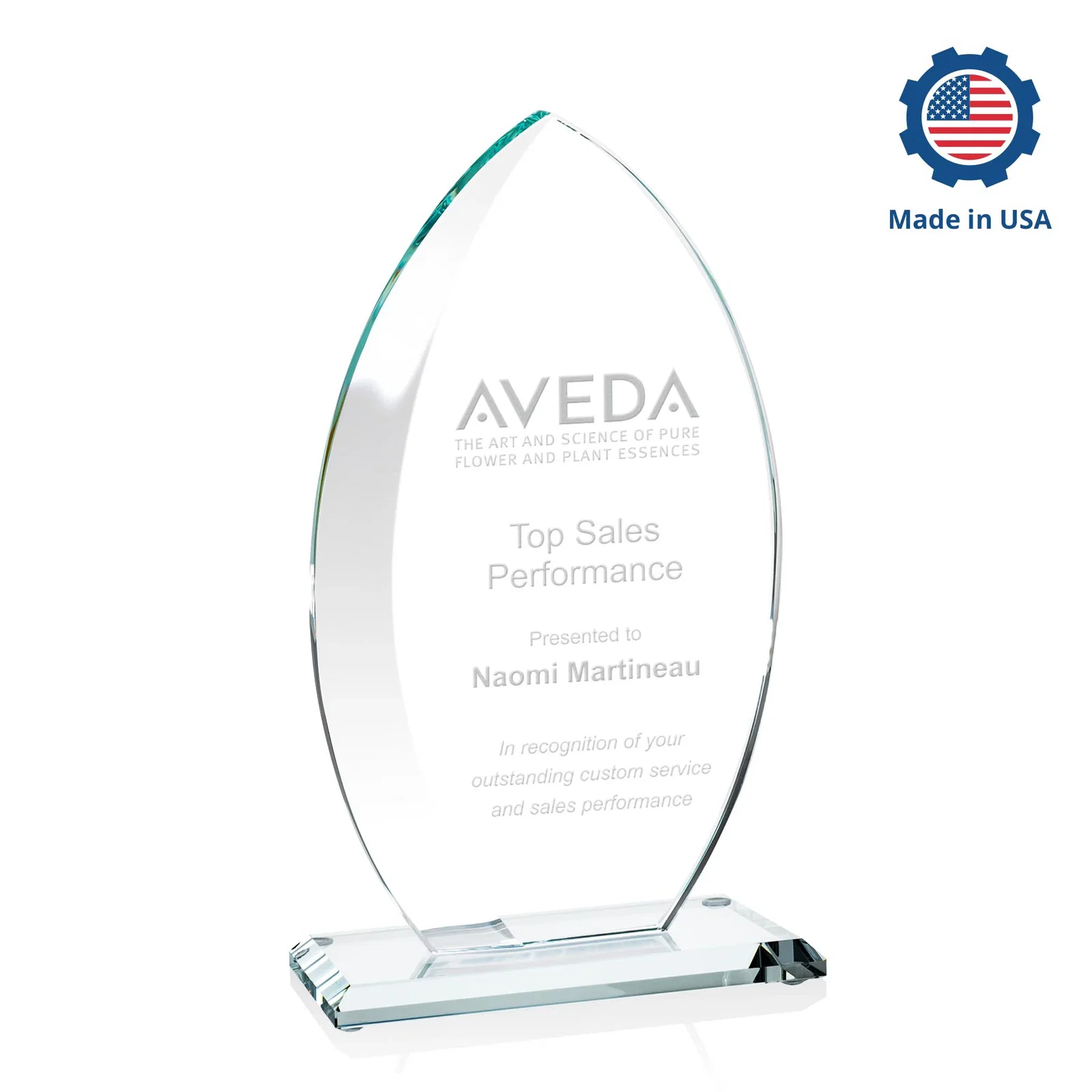 Custom Starfire Crystal Award with Arced Sides on a Clear Round Base, with your logo for safety achievement programs