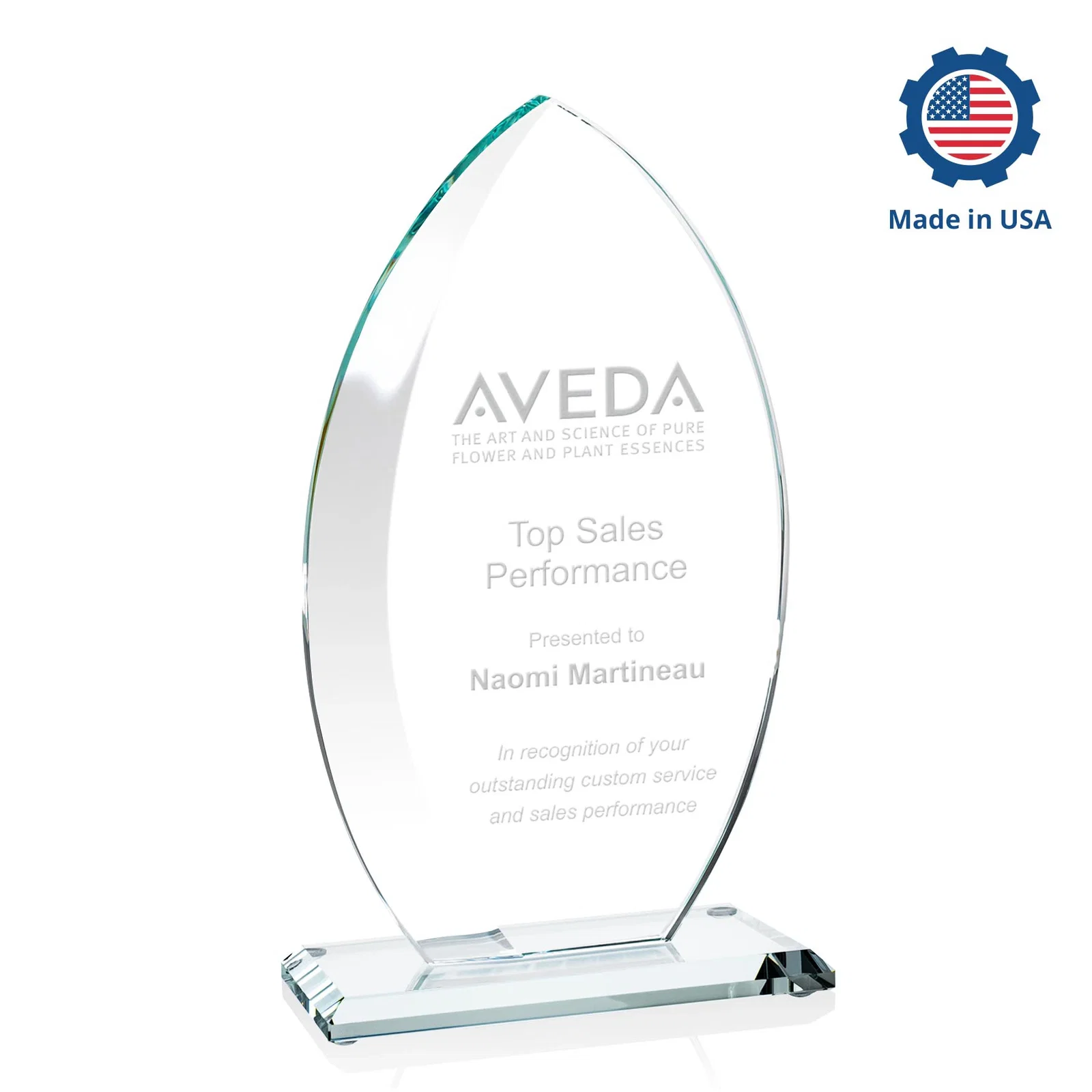 Custom Starfire Crystal Award with Arced Sides on a Clear Round Base, with your logo for volunteer appreciation