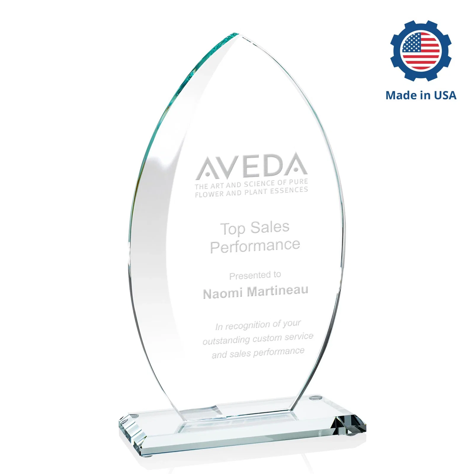 Custom Starfire Crystal Award with Arced Sides on a Clear Round Base, with your logo for dealer and partner awards