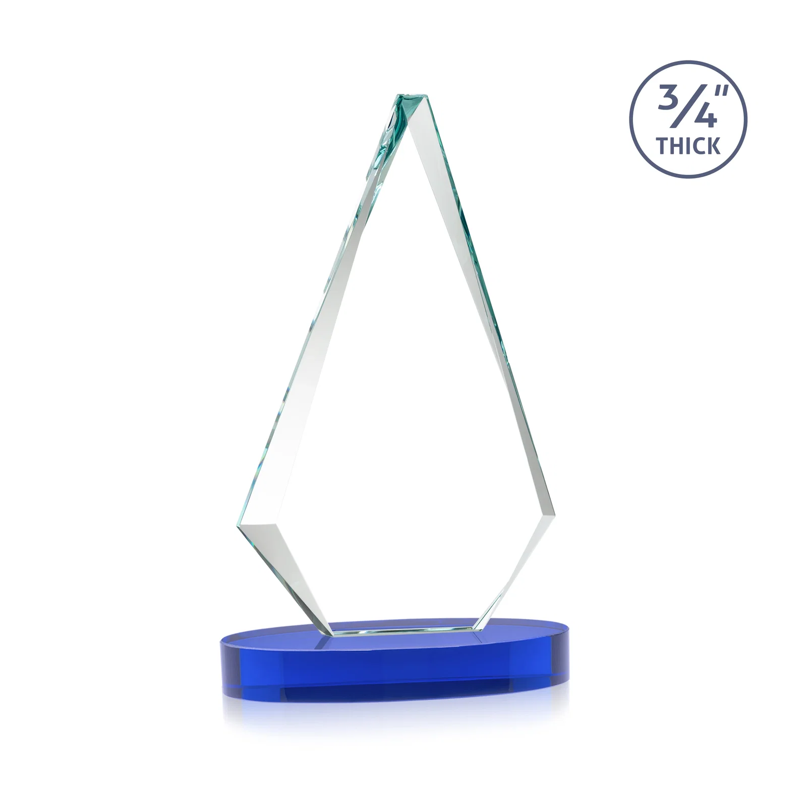 Personalized Starfire Crystal Diamond Award, 3/4 Inch Thick on Alberton Base, with your logo for company anniversary events