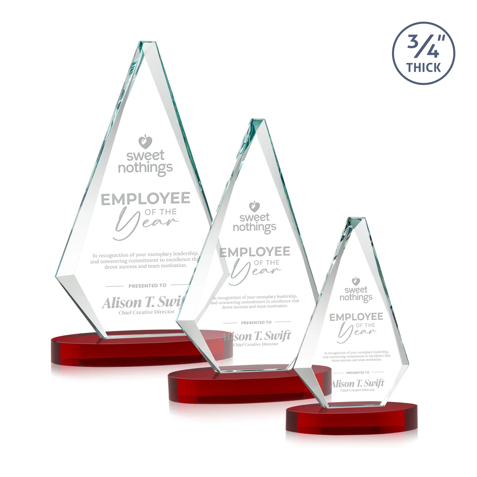 Promotional Starfire Crystal Diamond Award, 3/4 Inch Thick on Alberton Base for donor appreciation