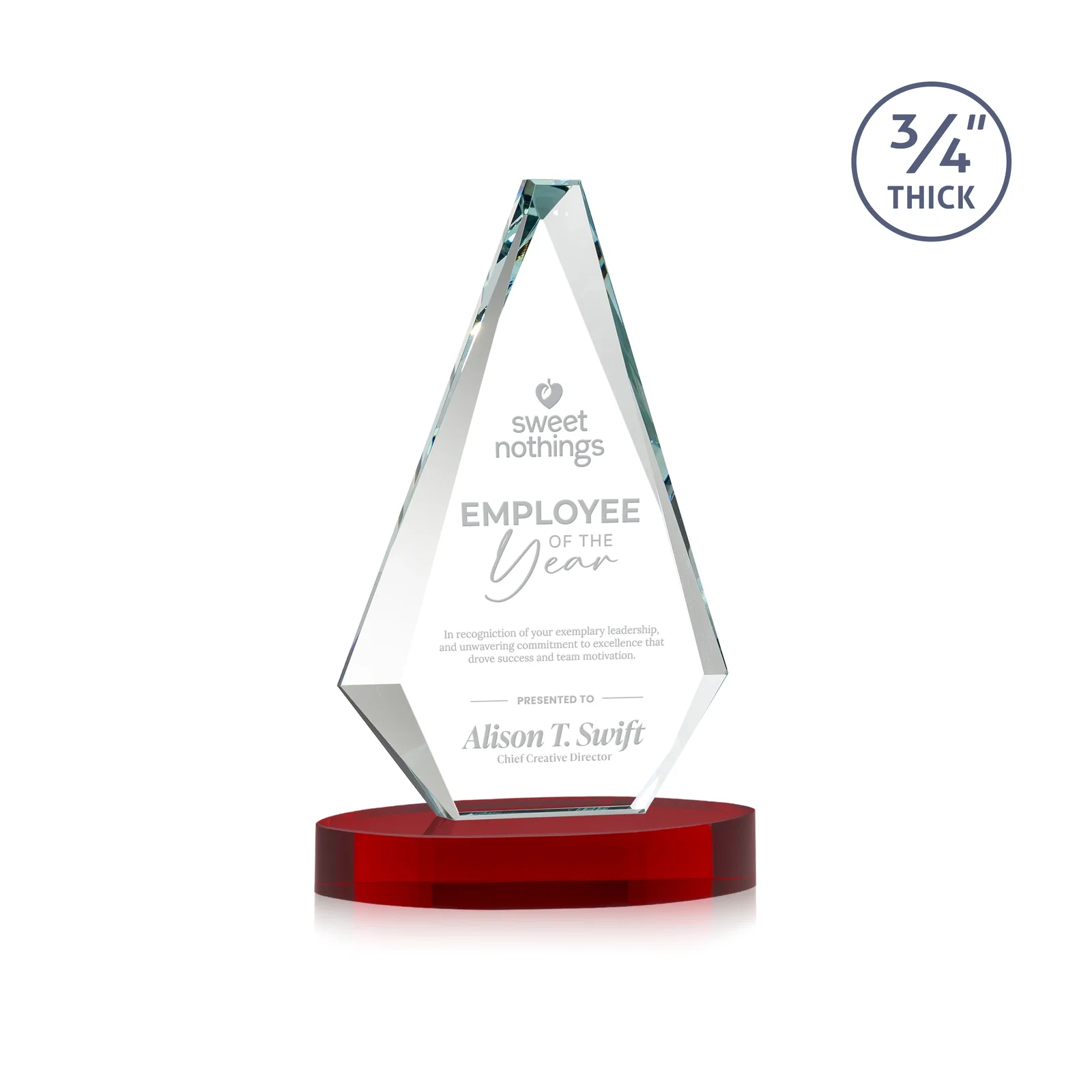 Promotional Starfire Crystal Diamond Award, 3/4 Inch Thick on Alberton Base for graduation ceremonies