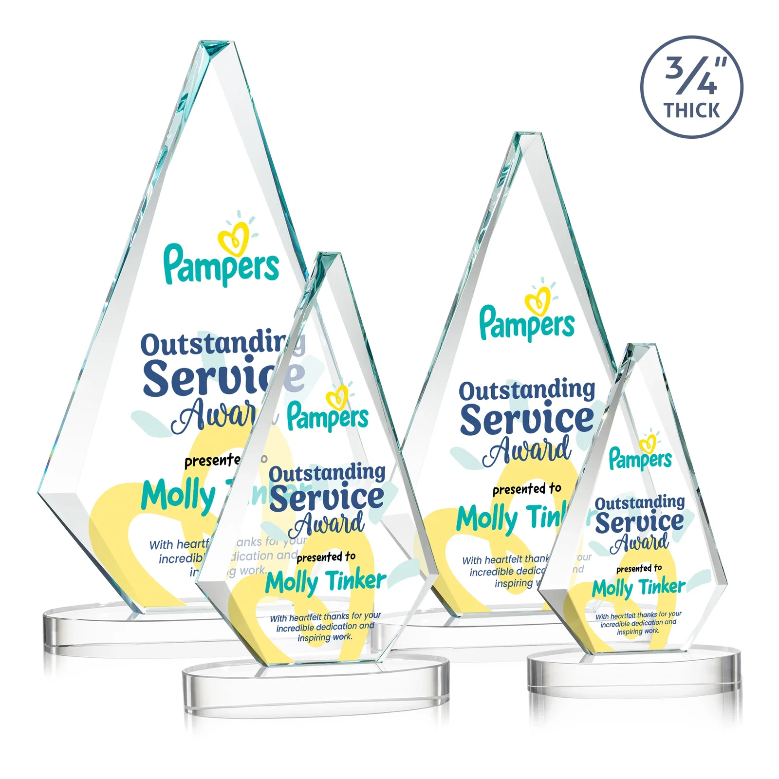 Branded Starfire Crystal Diamond Award, 3/4 Inch Thick on Alberton Base for graduation ceremonies