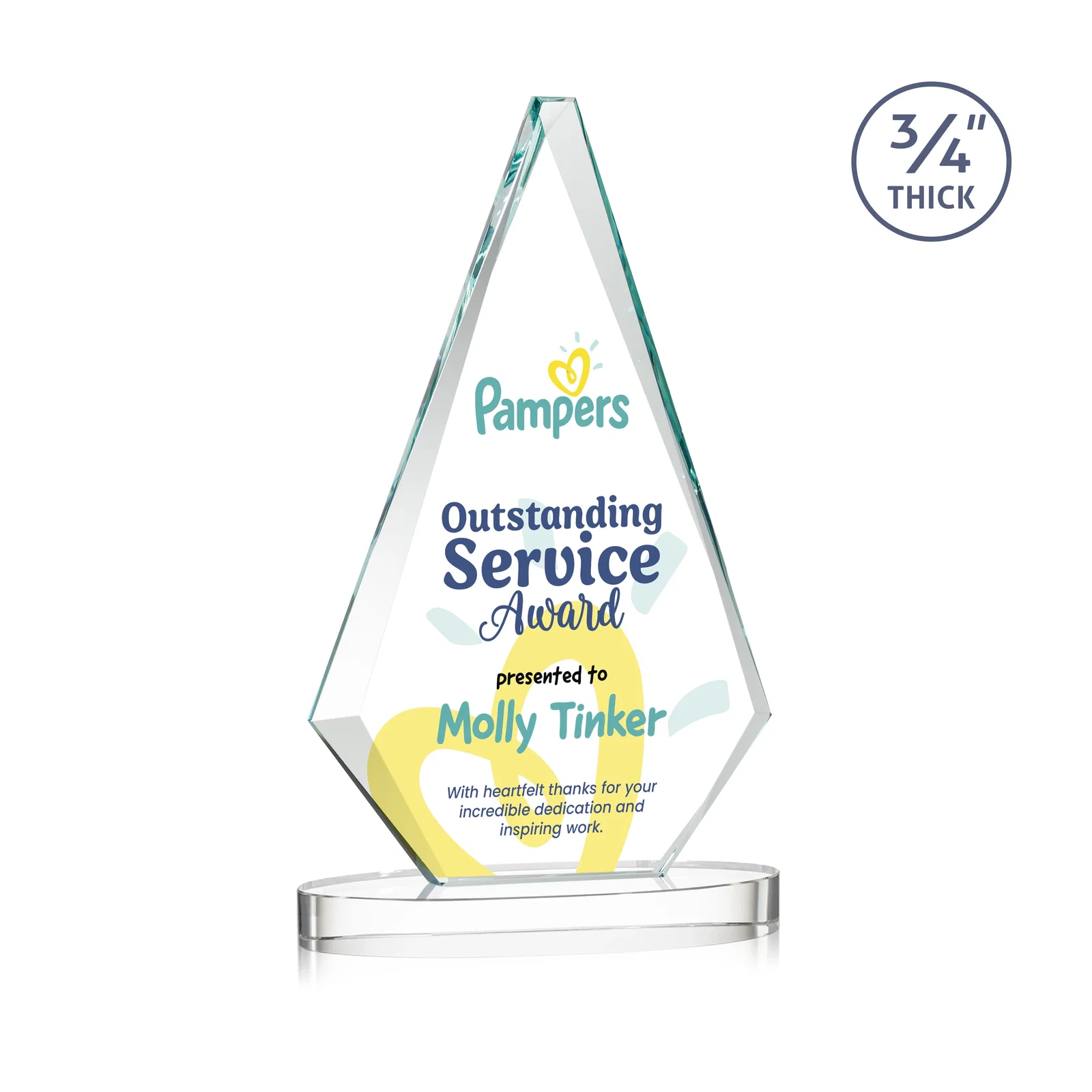 Branded Starfire Crystal Diamond Award, 3/4 Inch Thick on Alberton Base for dealer and partner awards