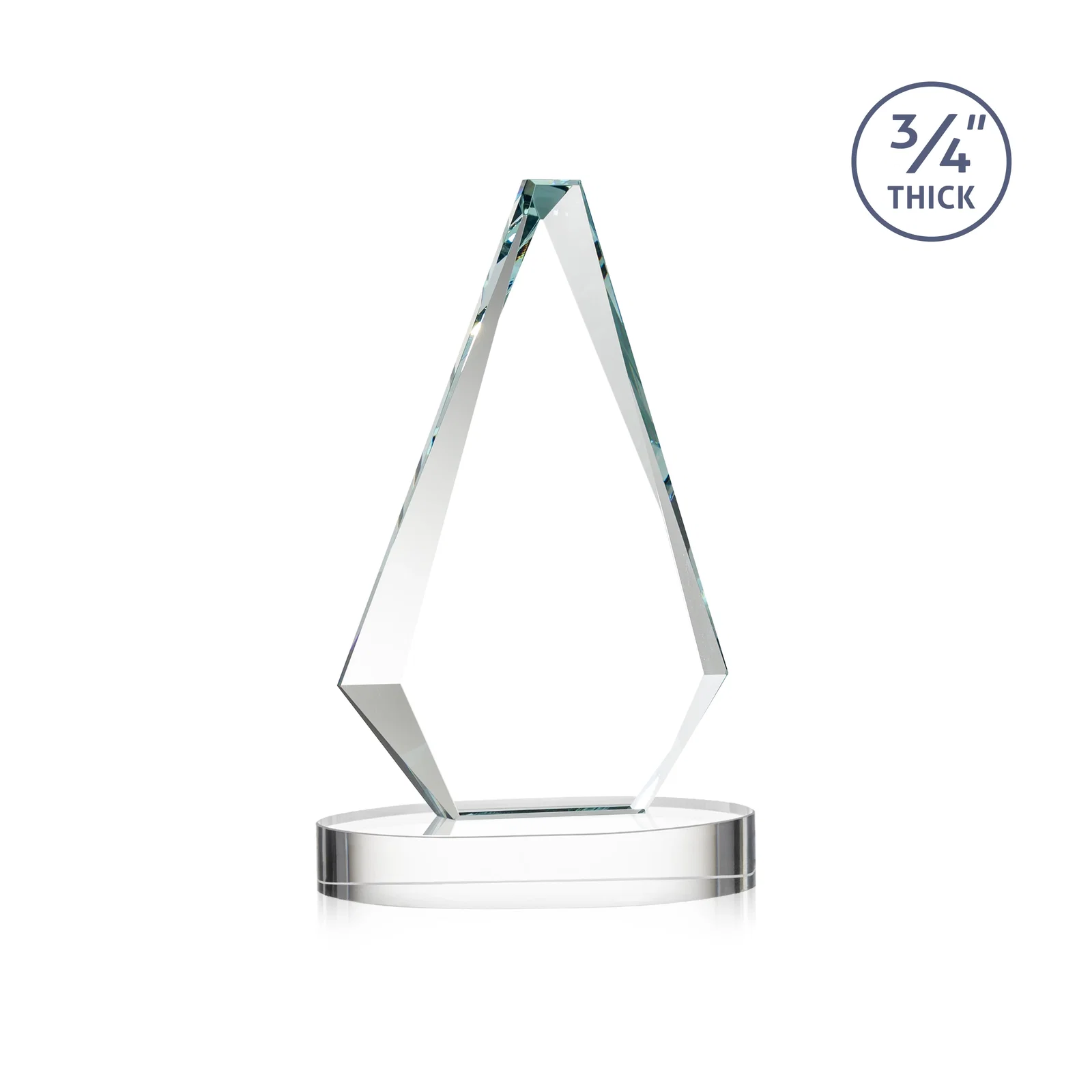 Custom Starfire Crystal Diamond Award, 3/4 Inch Thick on Alberton Base, with your logo for service anniversary gifts