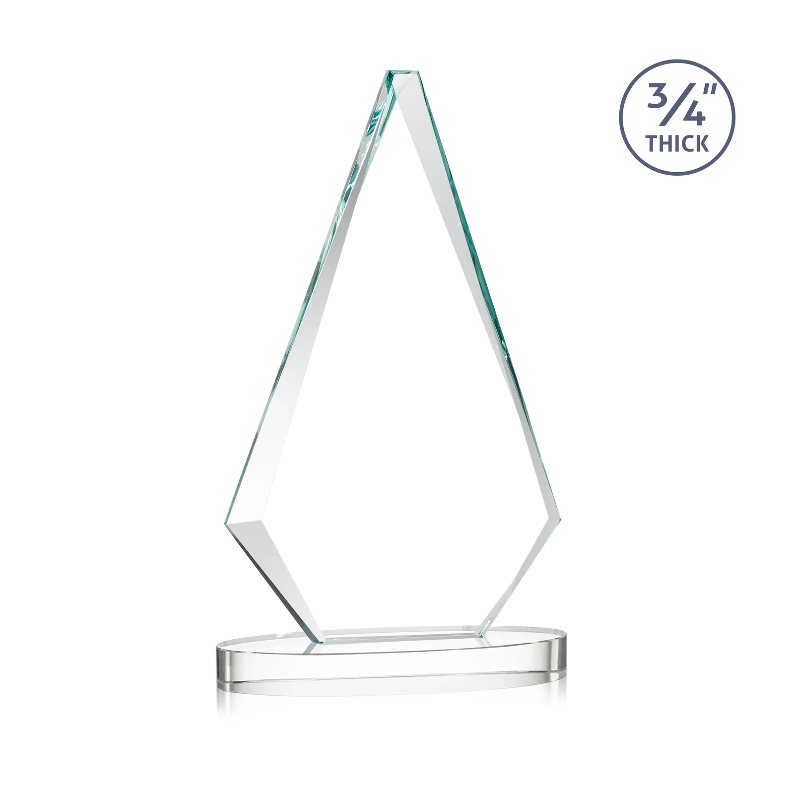 Custom Starfire Crystal Diamond Award, 3/4 Inch Thick on Alberton Base, with your logo for retirement presentations