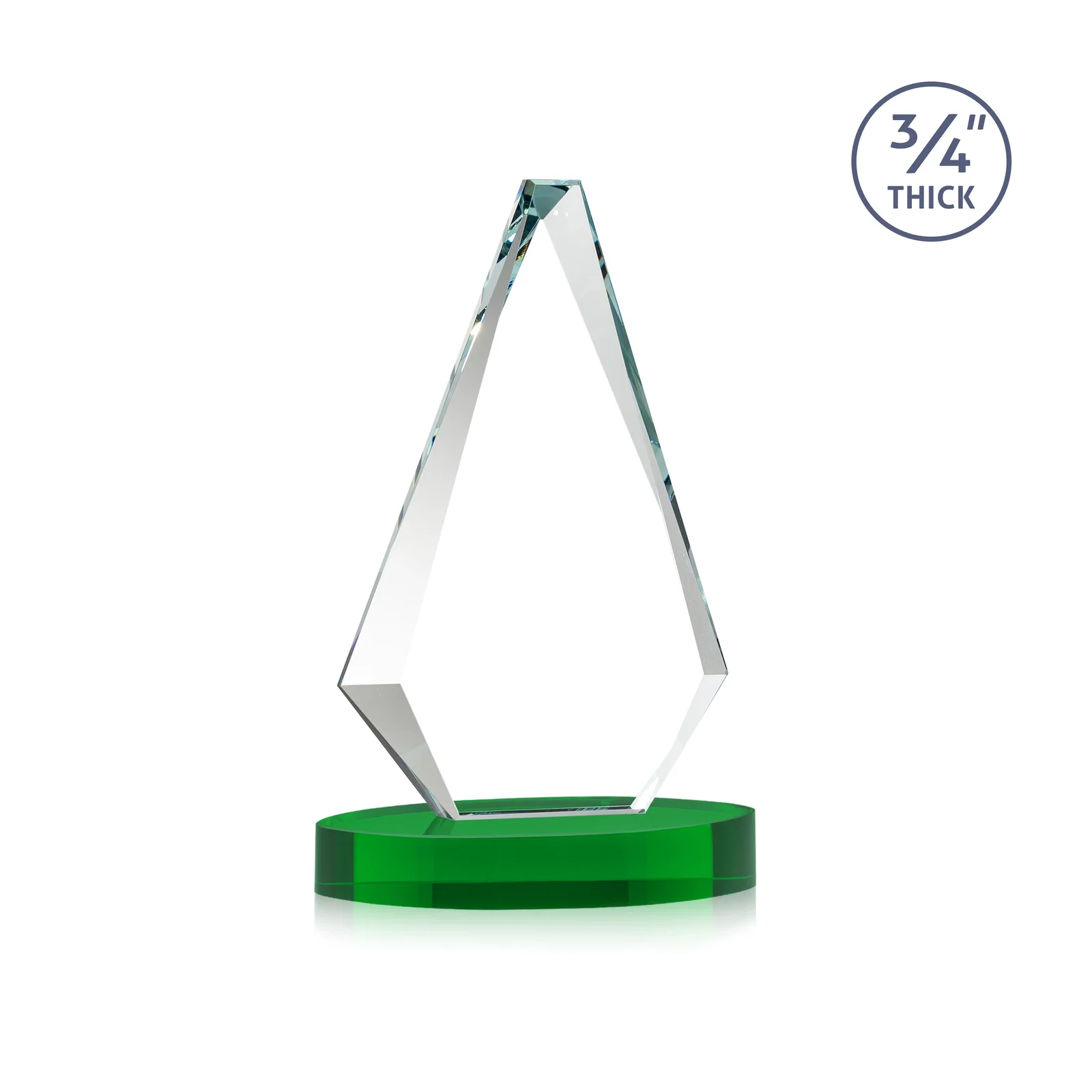 Personalized Starfire Crystal Diamond Award, 3/4 Inch Thick on Alberton Base, with your logo for service anniversary gifts