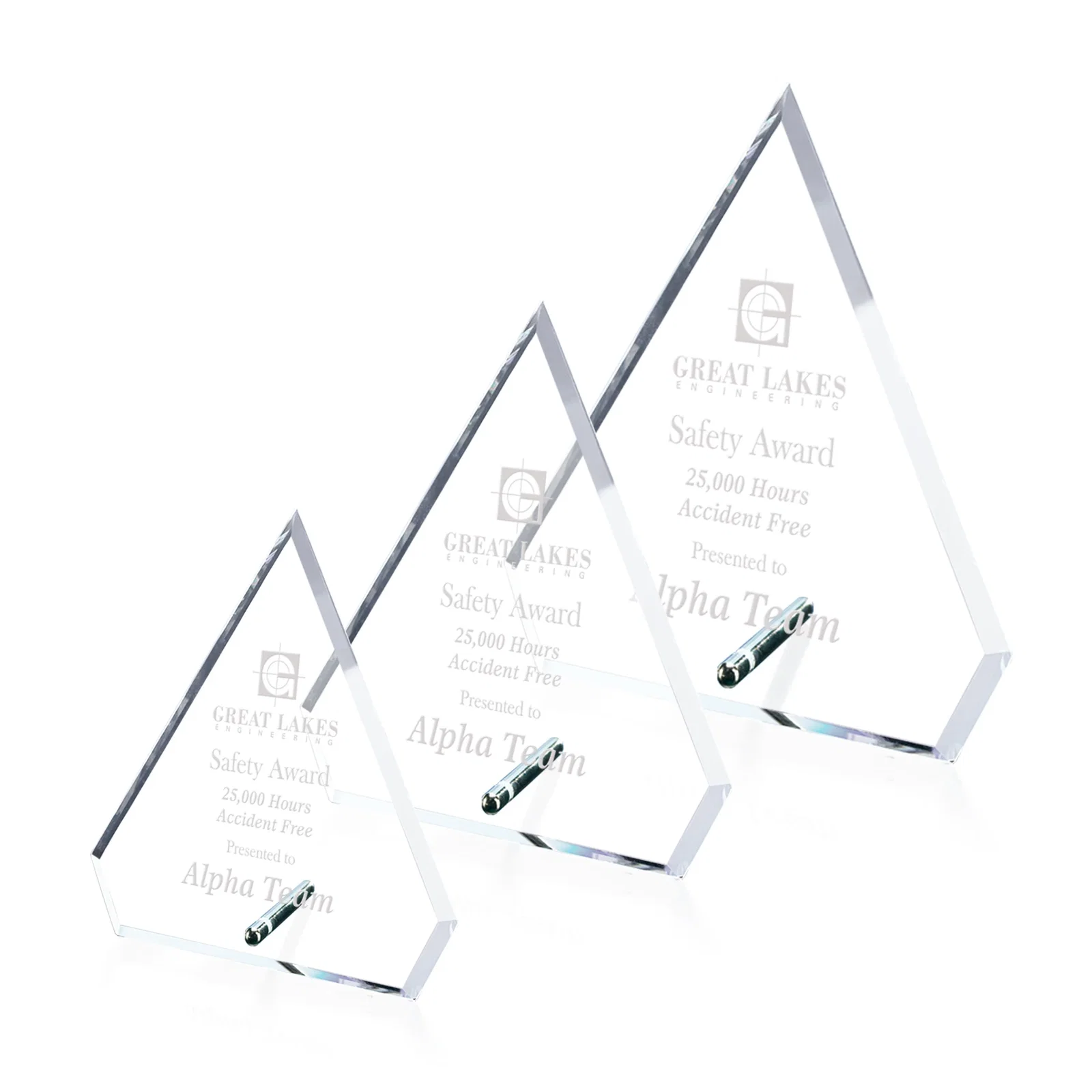 Custom Starfire Crystal Diamond Award with Support Pin for retirement presentations